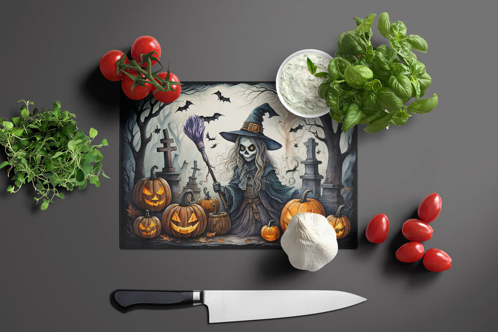Witch Spooky Halloween Cutting Board Tempered Glass Kitchen Cutting Surface, Heat Resistant Chopping, Non-Slip Feet, Food Prep & Serving