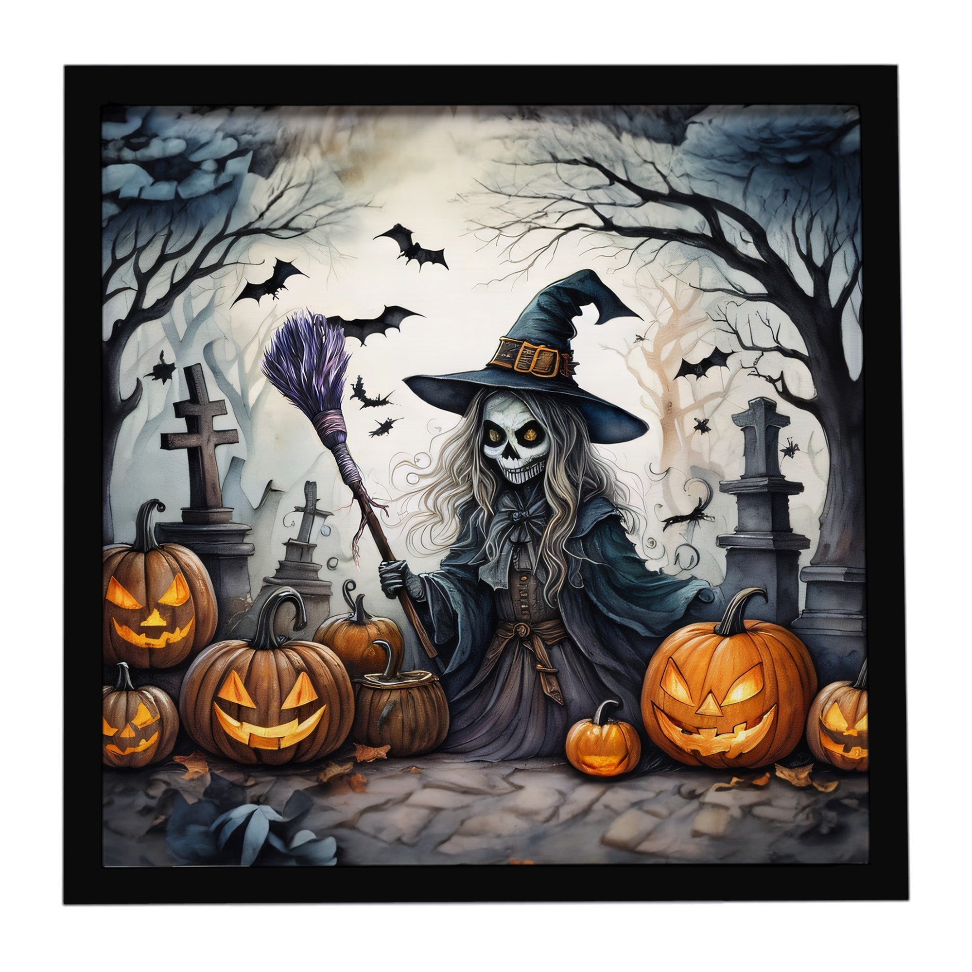 Witch Spooky Halloween Framed Metal Print Bathroom, Kitchen, Office, Home Decor Wall Art Ready to Hang, Square, 8X8
