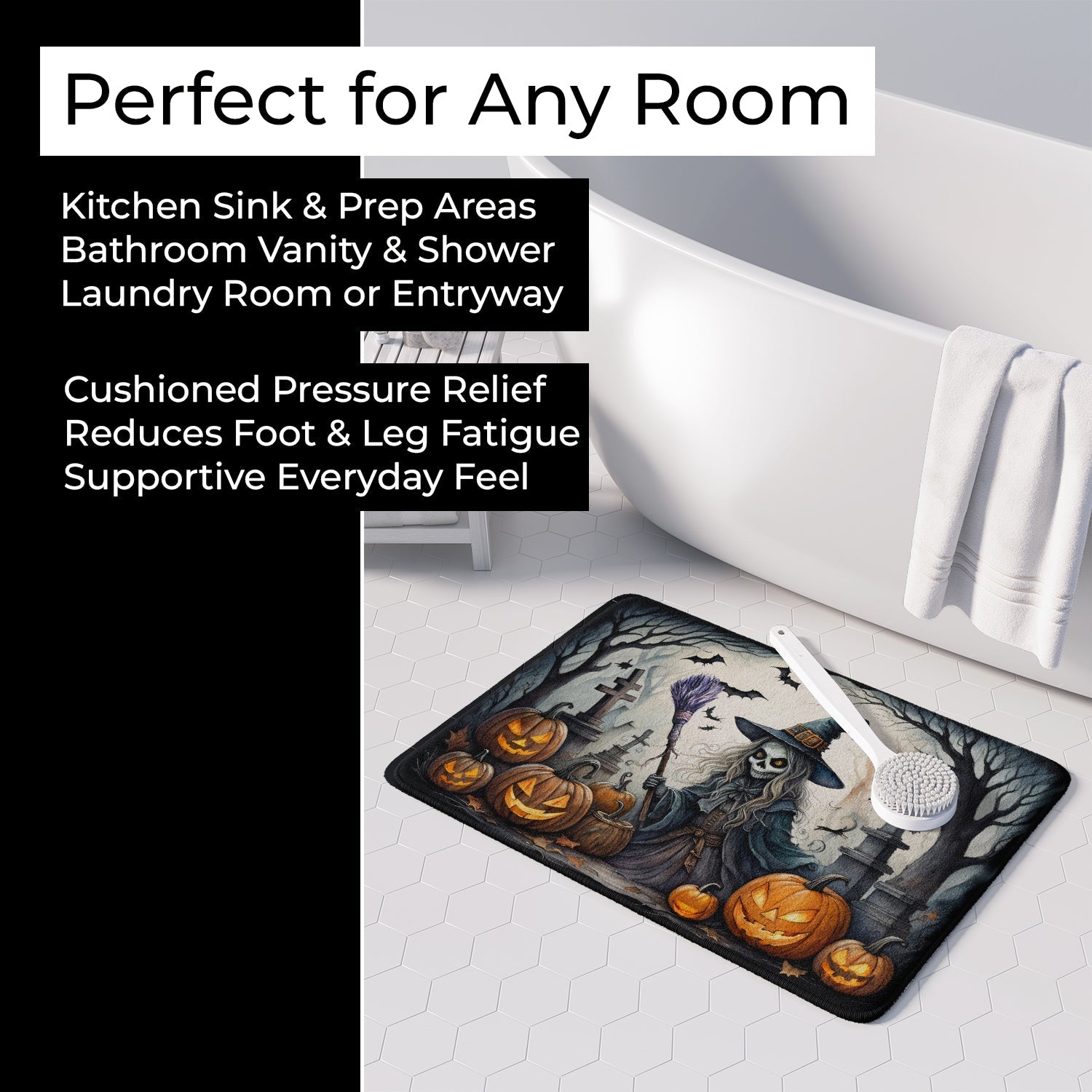 Witch Spooky Halloween Memory Foam Kitchen Mat Machine Washable Anti-Fatigue Cushion Comfort Bath or Kitchen Rug