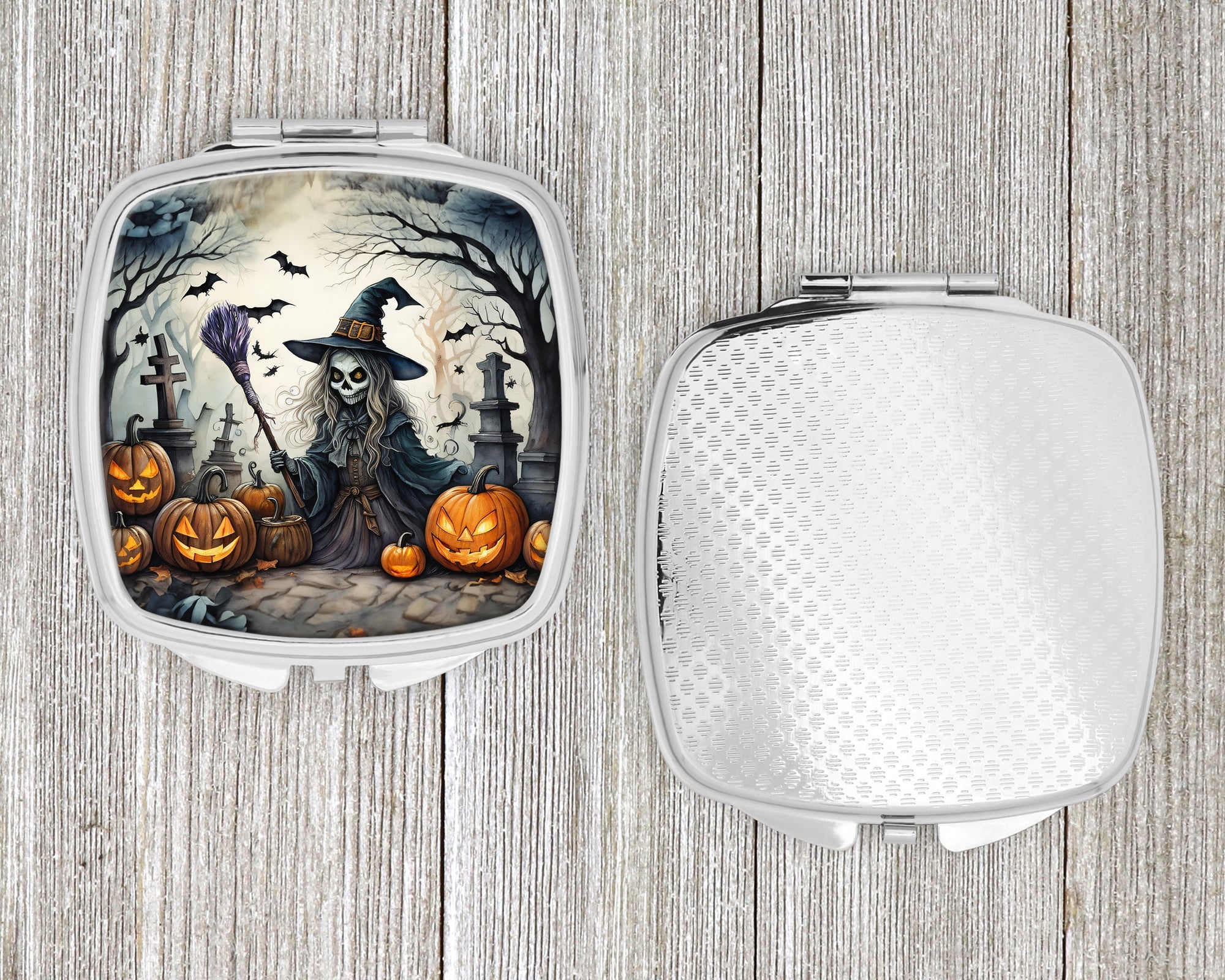 Witch Spooky Halloween Compact Mirror Decorative Travel Makeup Mirror for Women Girls Gifts Pocket Makeup Mirror Folding Handheld