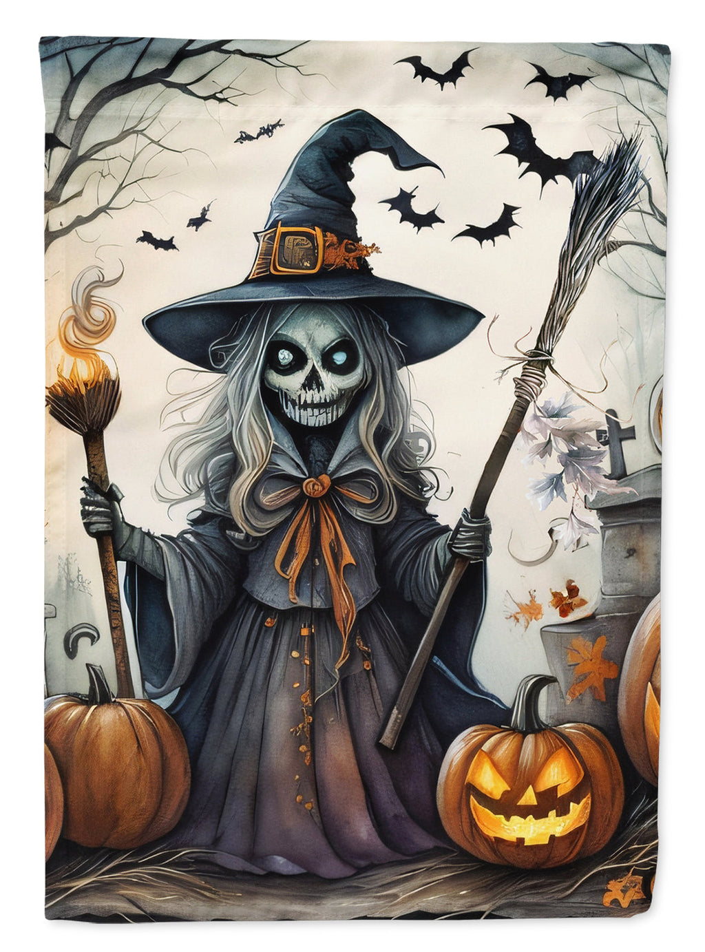 Witch Spooky Halloween House Flag 28x40 Porch Sleeve Pole Decorative Outside Yard Banner Artwork Wall Hanging, Polyester
