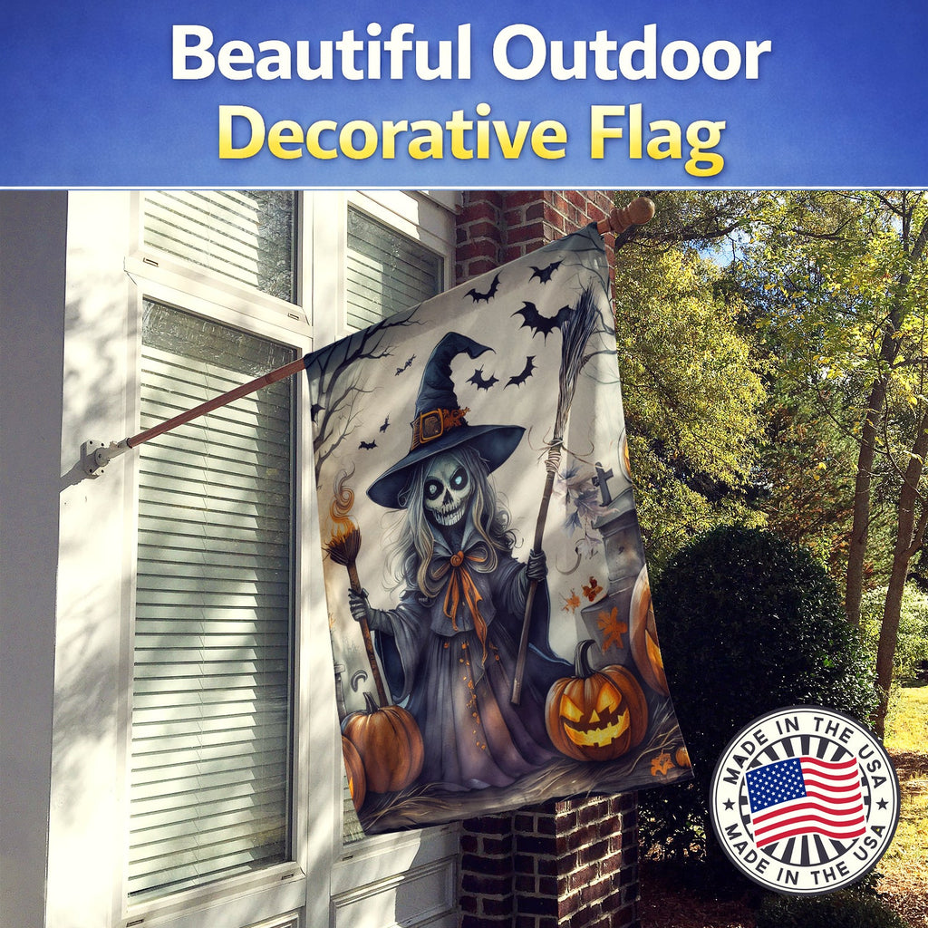 Witch Spooky Halloween House Flag 28x40 Porch Sleeve Pole Decorative Outside Yard Banner Artwork Wall Hanging, Polyester