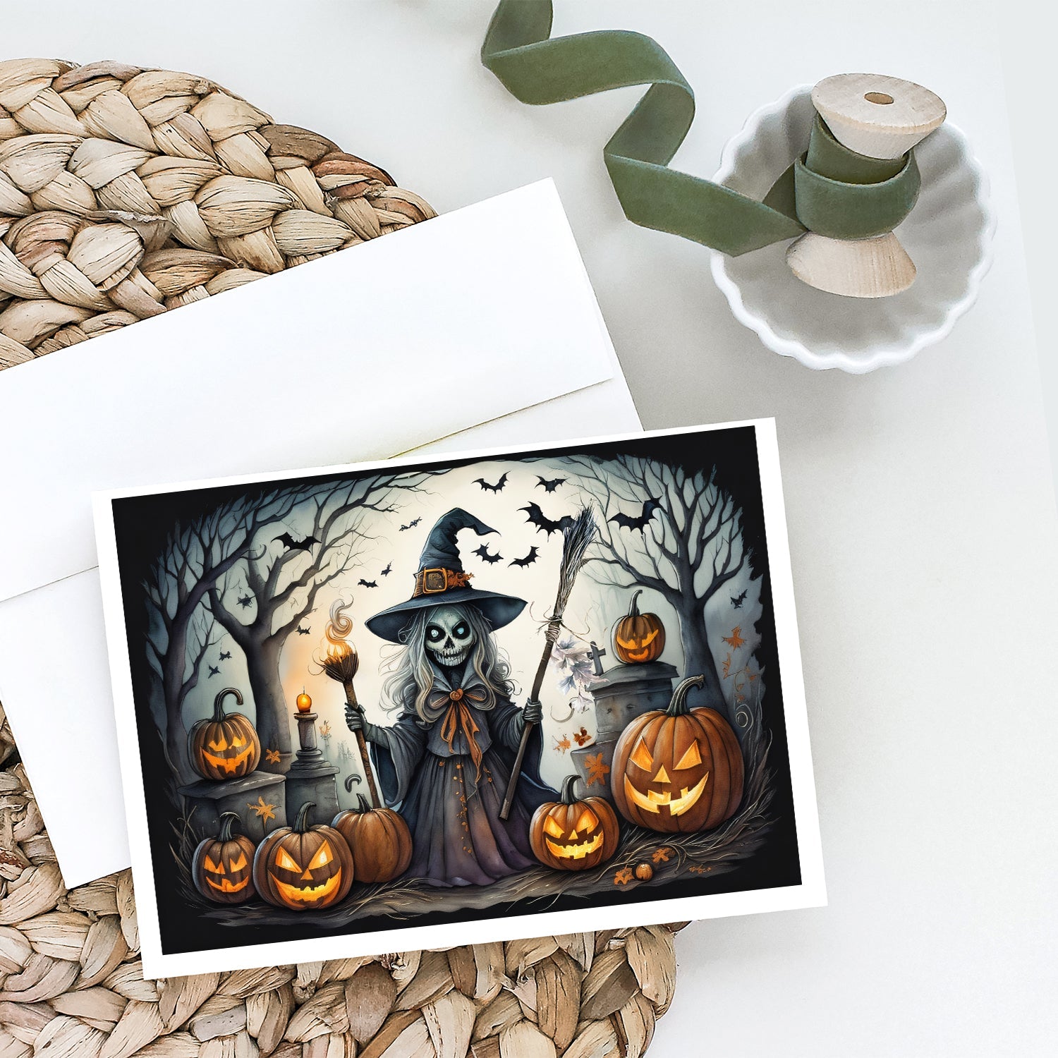 Witch Spooky Halloween Greeting Cards Pack of 8 Blank Cards with Envelopes Whimsical A7 Size 5x7