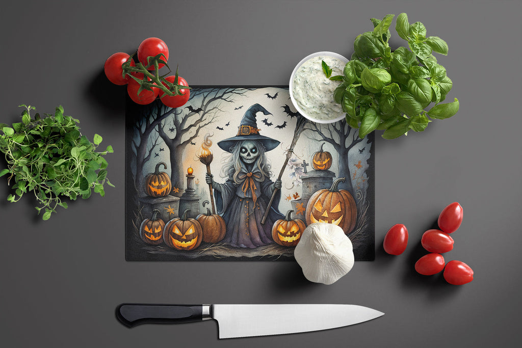 Witch Spooky Halloween Cutting Board Tempered Glass Kitchen Cutting Surface, Heat Resistant Chopping, Non-Slip Feet, Food Prep & Serving