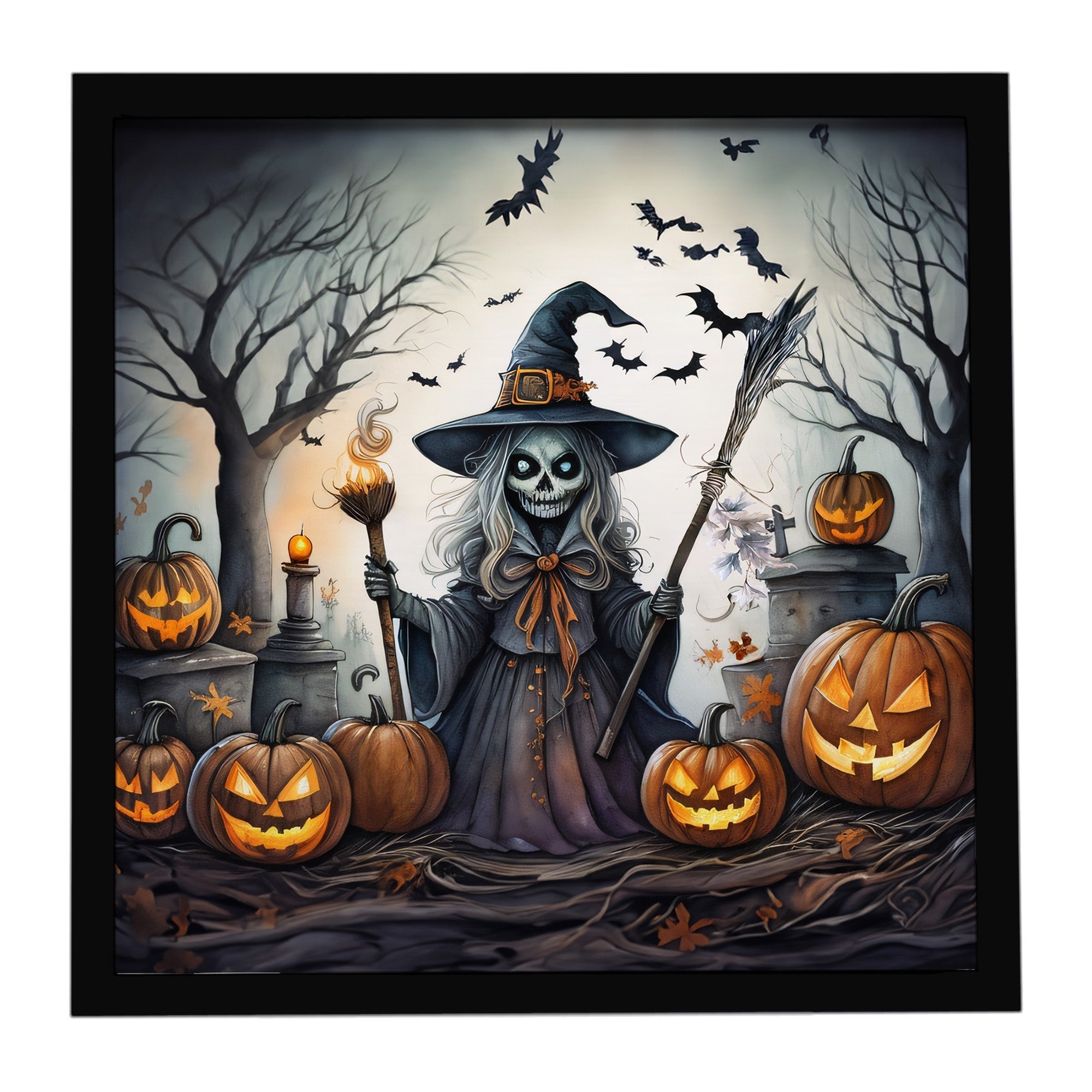 Witch Spooky Halloween Framed Metal Print Bathroom, Kitchen, Office, Home Decor Wall Art Ready to Hang, Square, 8X8