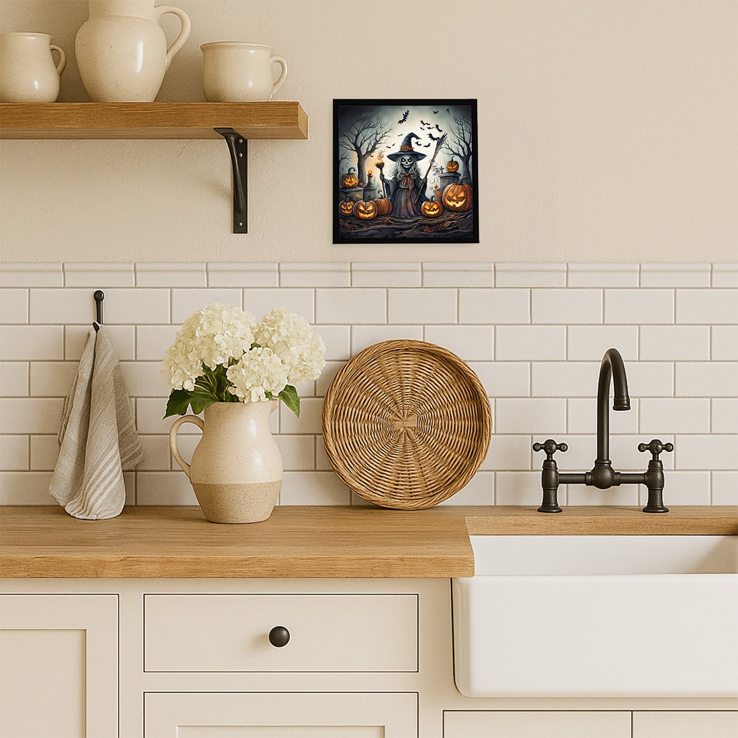 Witch Spooky Halloween Framed Metal Print Bathroom, Kitchen, Office, Home Decor Wall Art Ready to Hang, Square, 8X8