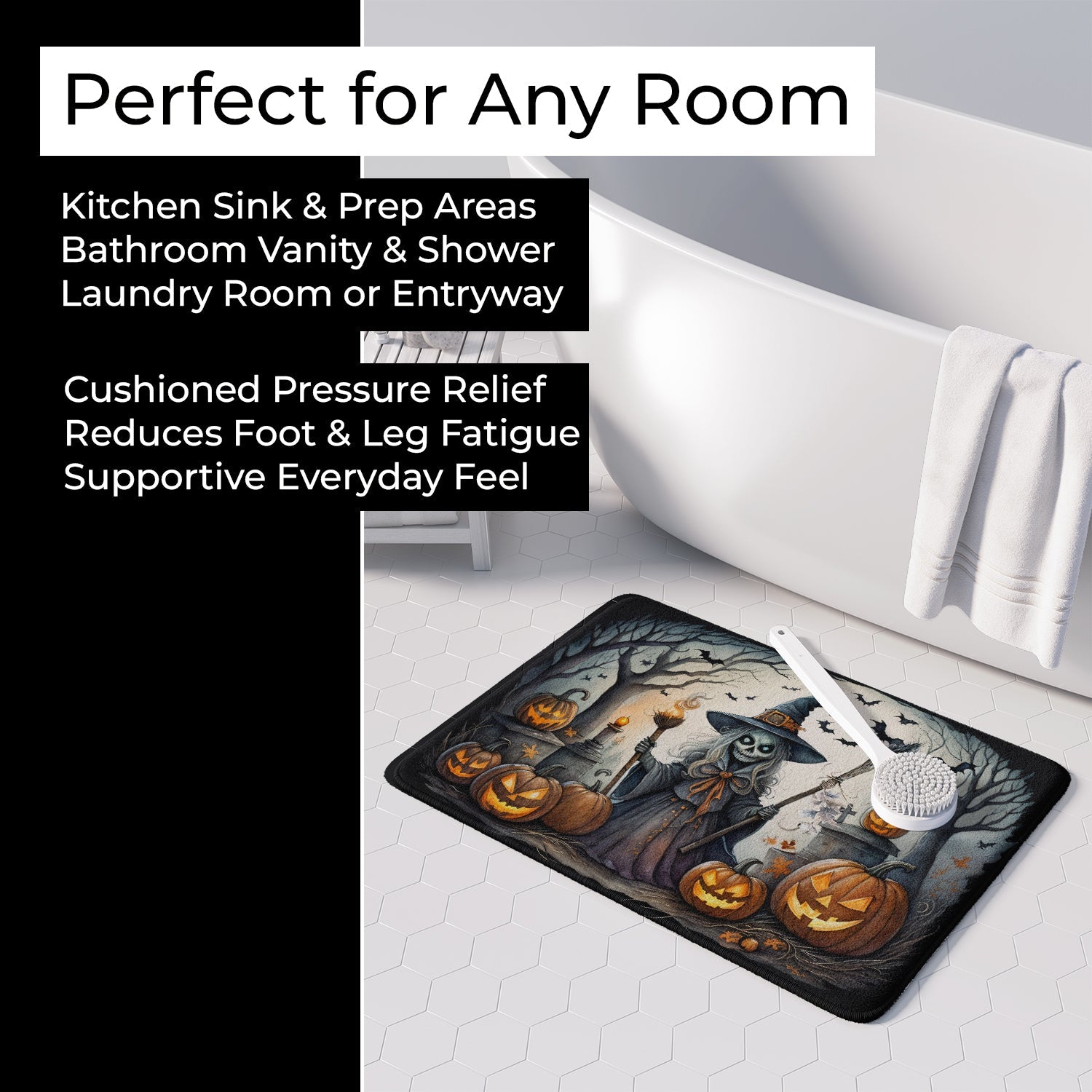 Witch Spooky Halloween Memory Foam Kitchen Mat Machine Washable Anti-Fatigue Cushion Comfort Bath or Kitchen Rug