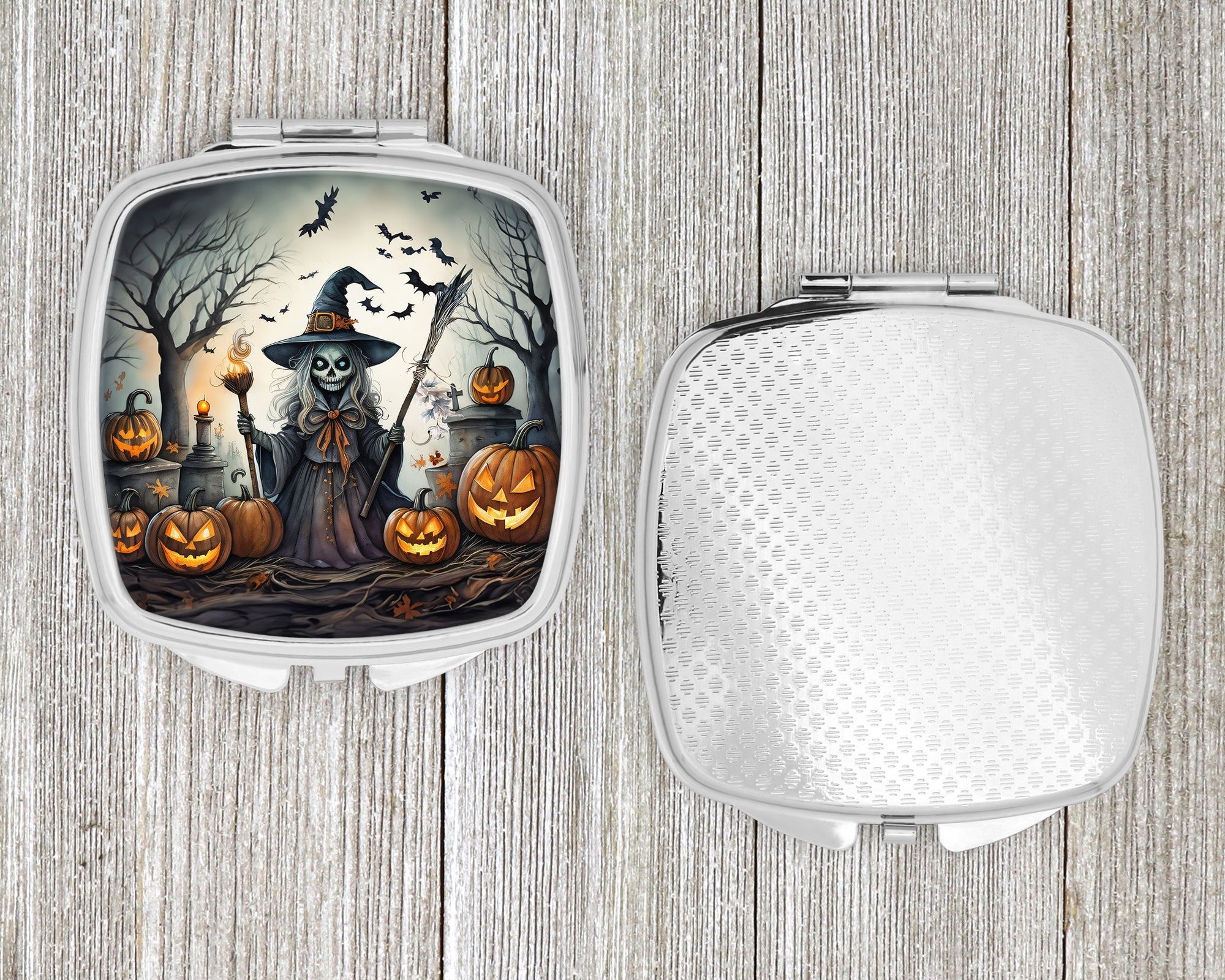 Witch Spooky Halloween Compact Mirror Decorative Travel Makeup Mirror for Women Girls Gifts Pocket Makeup Mirror Folding Handheld