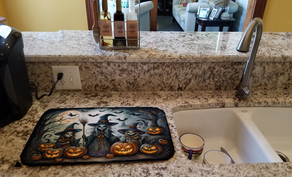 Witches Spooky Halloween Dish Drying Mat Absorbent Dish Drying Mat Pad for Kitchen Counter Dish Drainer Mat for Countertop, 14 x 21", Multicolor