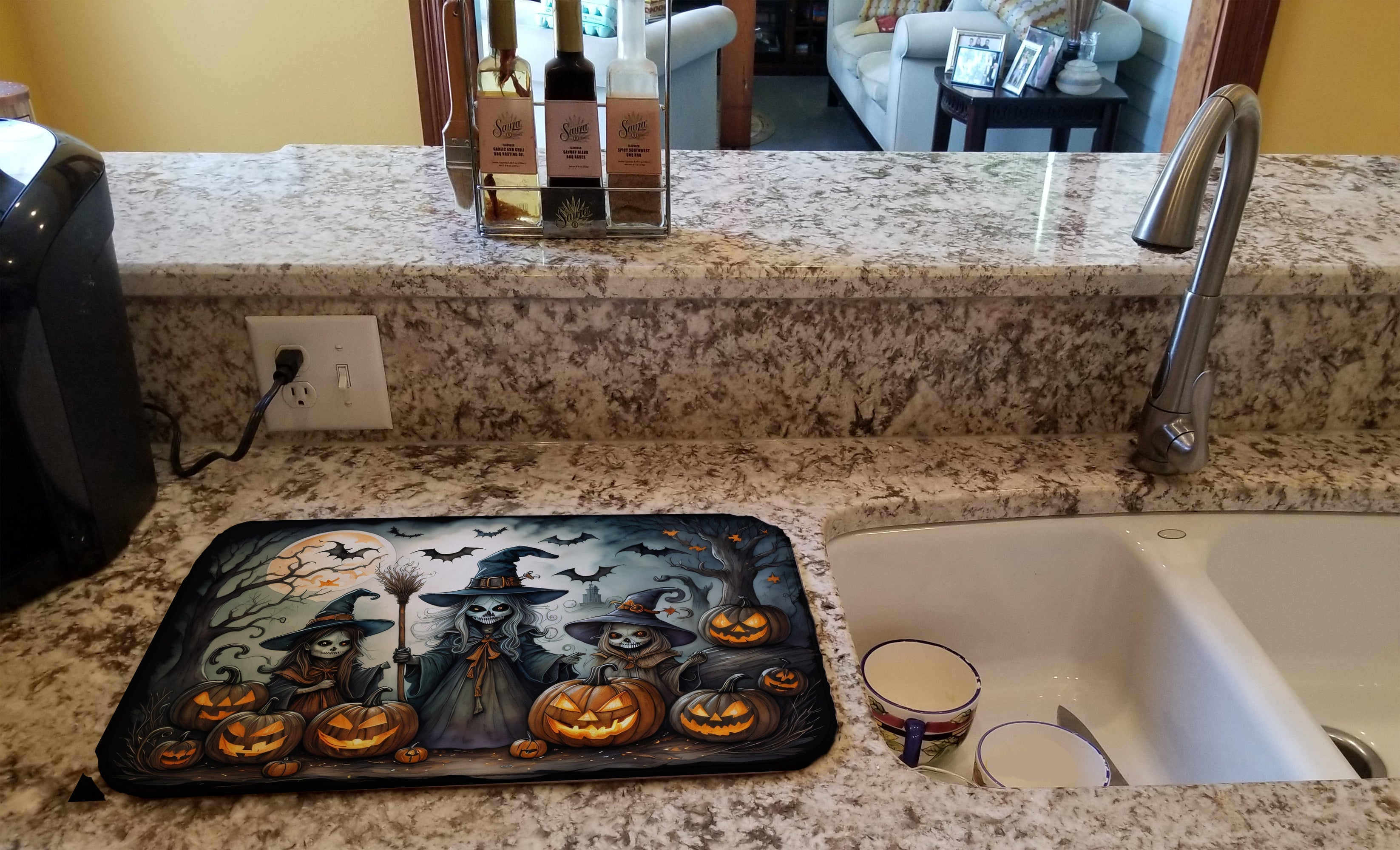 Witches Spooky Halloween Dish Drying Mat Absorbent Dish Drying Mat Pad for Kitchen Counter Dish Drainer Mat for Countertop, 14 x 21", Multicolor