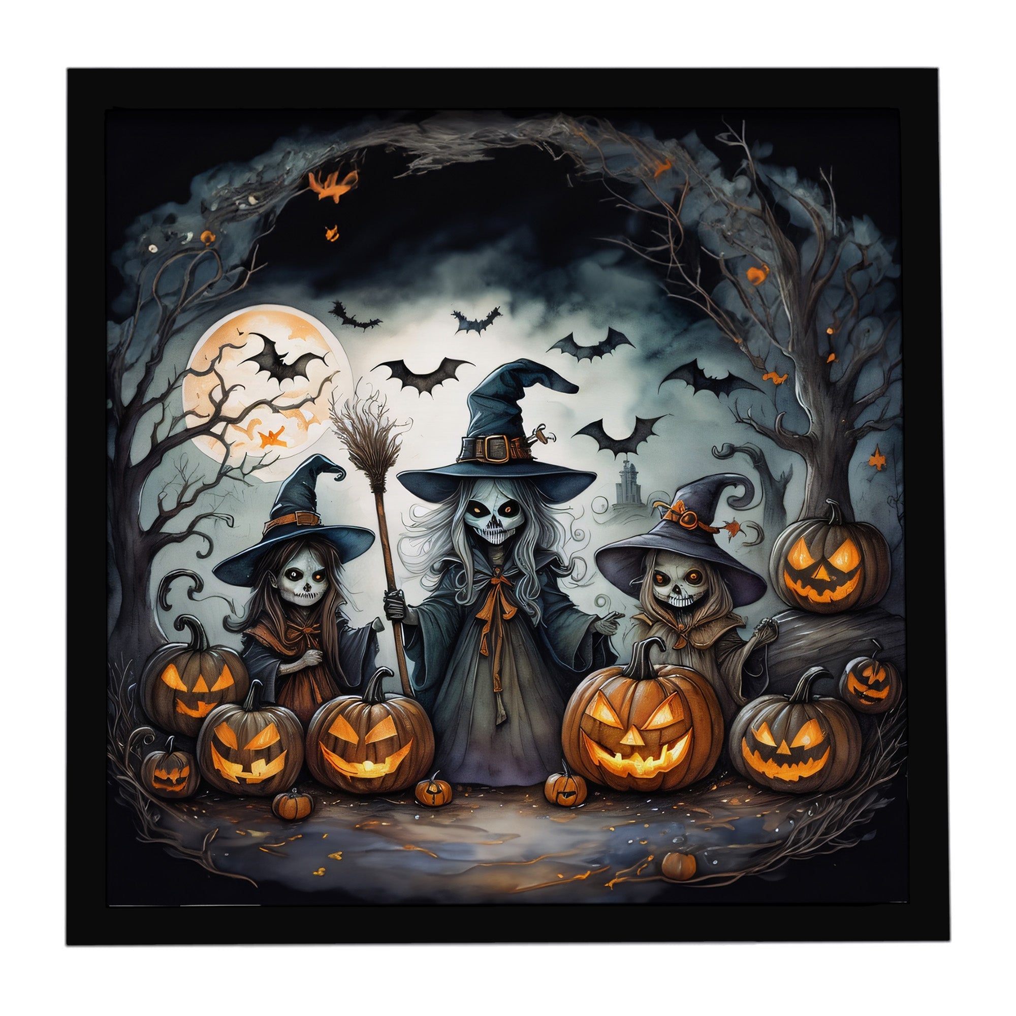 Witches Spooky Halloween Framed Metal Print Bathroom, Kitchen, Office, Home Decor Wall Art Ready to Hang, Square, 8X8