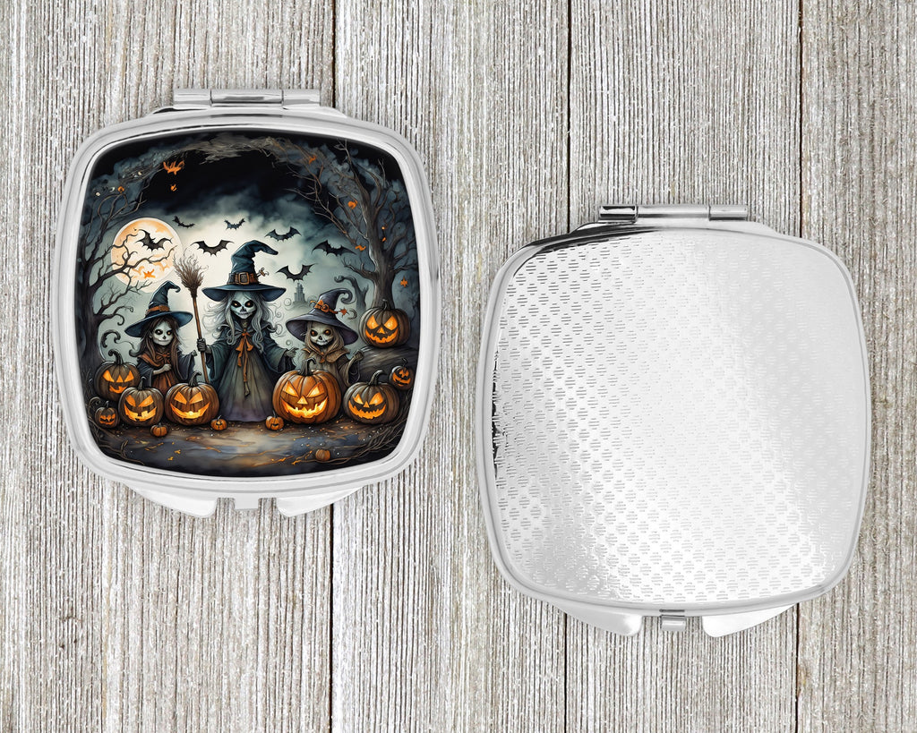 Witches Spooky Halloween Compact Mirror Decorative Travel Makeup Mirror for Women Girls Gifts Pocket Makeup Mirror Folding Handheld