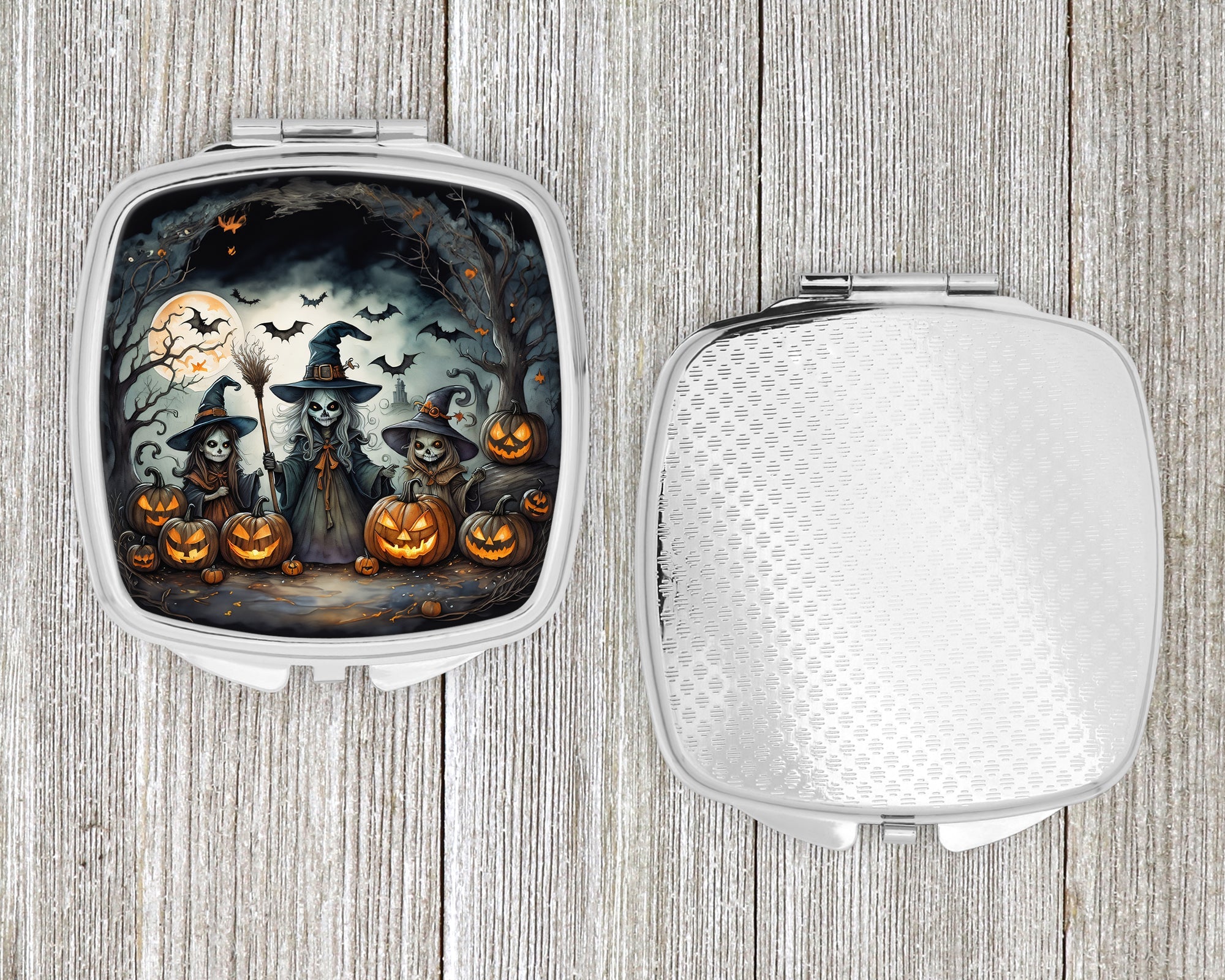 Witches Spooky Halloween Compact Mirror Decorative Travel Makeup Mirror for Women Girls Gifts Pocket Makeup Mirror Folding Handheld
