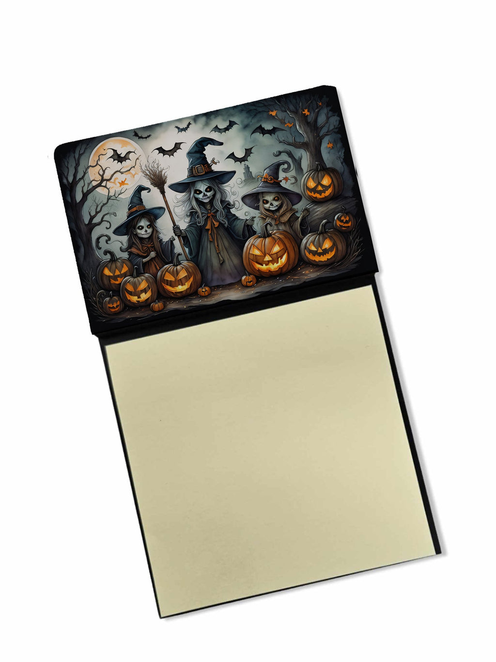 Witches Spooky Halloween Watercolor Sticky Note Holder Refillable Dispenser Desk Accessory 3x3 Pad Gift