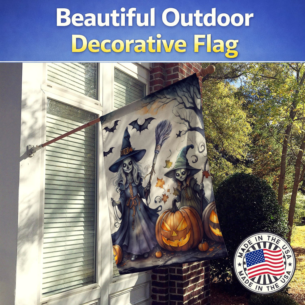 Witches Spooky Halloween House Flag 28x40 Porch Sleeve Pole Decorative Outside Yard Banner Artwork Wall Hanging, Polyester