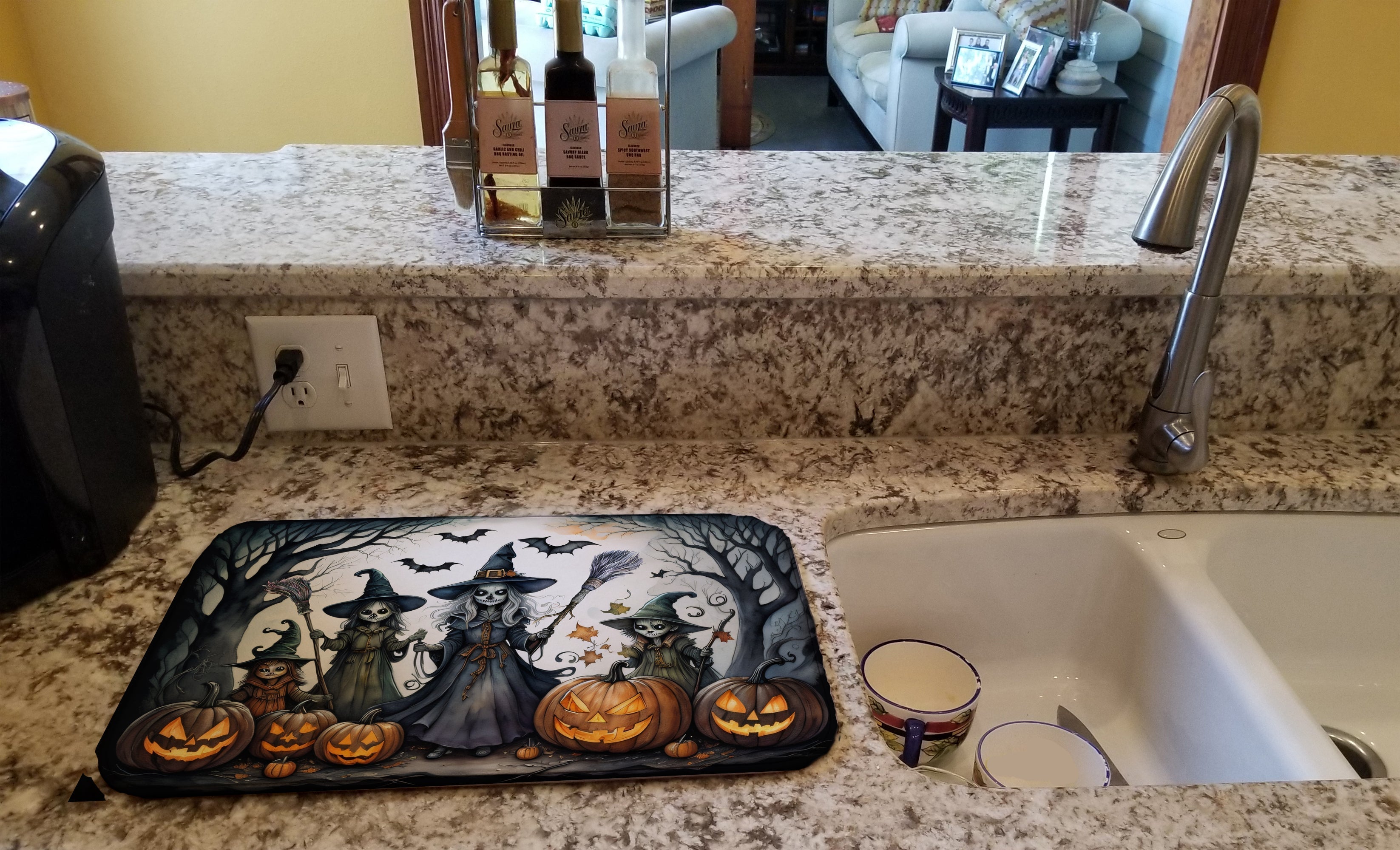 Witches Spooky Halloween Dish Drying Mat Absorbent Dish Drying Mat Pad for Kitchen Counter Dish Drainer Mat for Countertop, 14 x 21", Multicolor