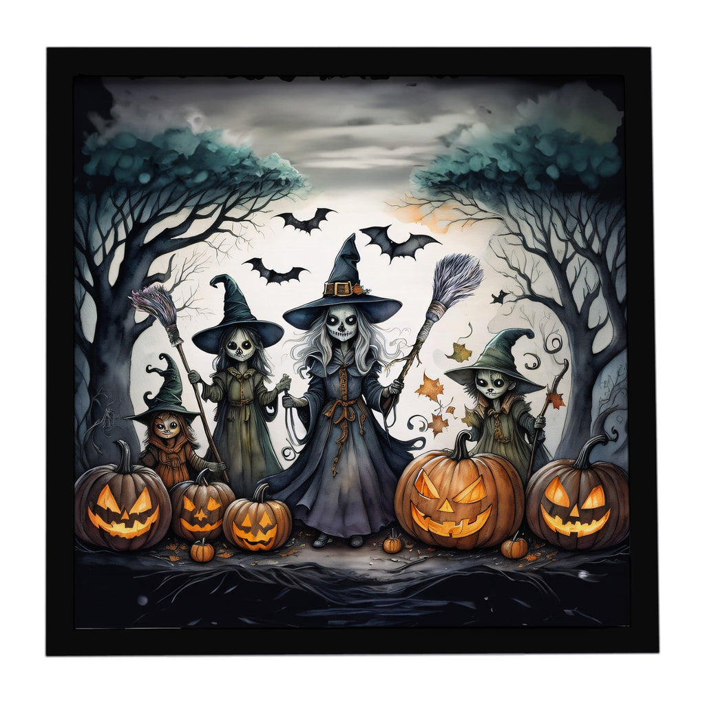 Witches Spooky Halloween Framed Metal Print Bathroom, Kitchen, Office, Home Decor Wall Art Ready to Hang, Square, 8X8