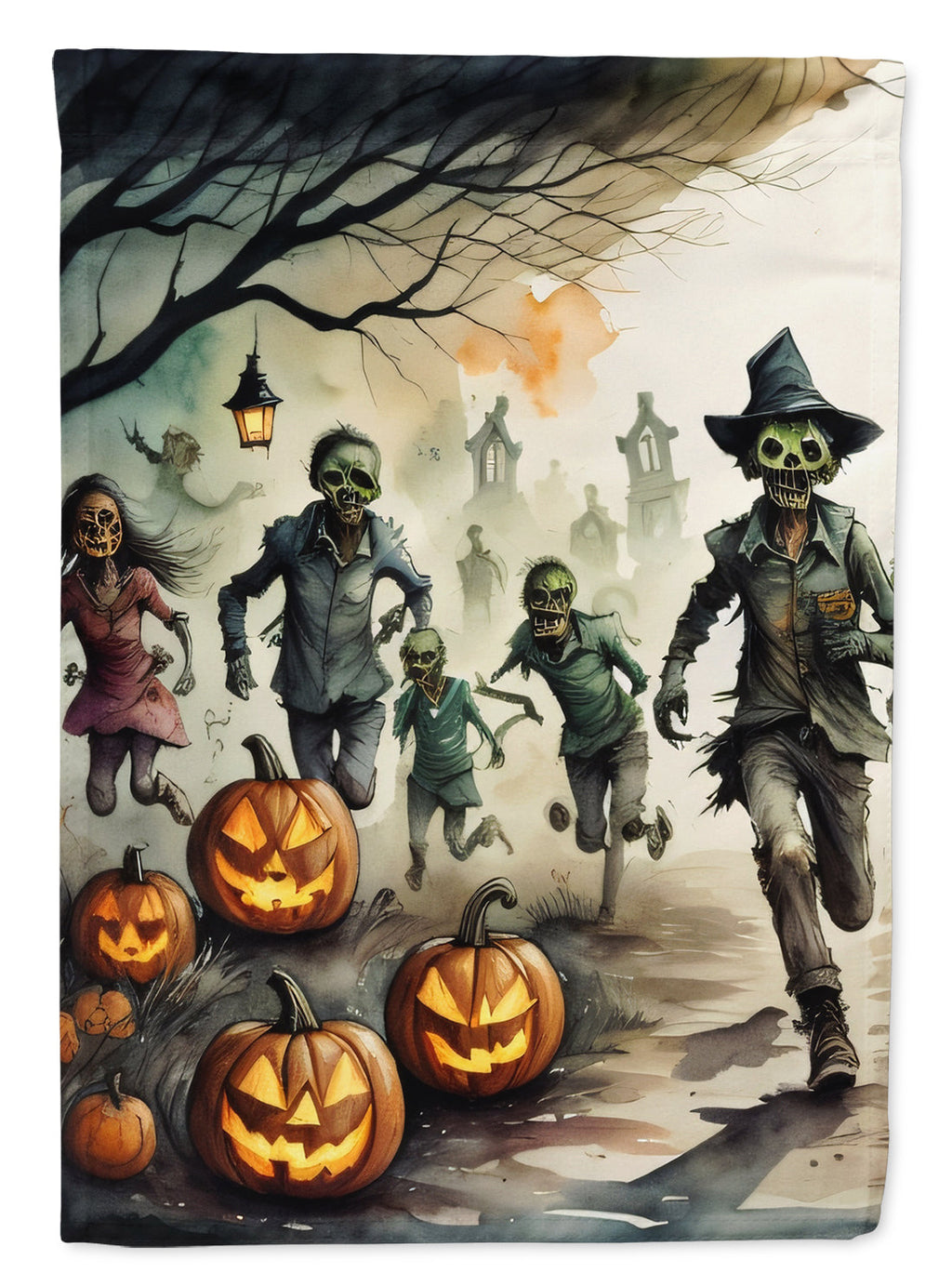Zombies Spooky Halloween House Flag 28x40 Porch Sleeve Pole Decorative Outside Yard Banner Artwork Wall Hanging, Polyester