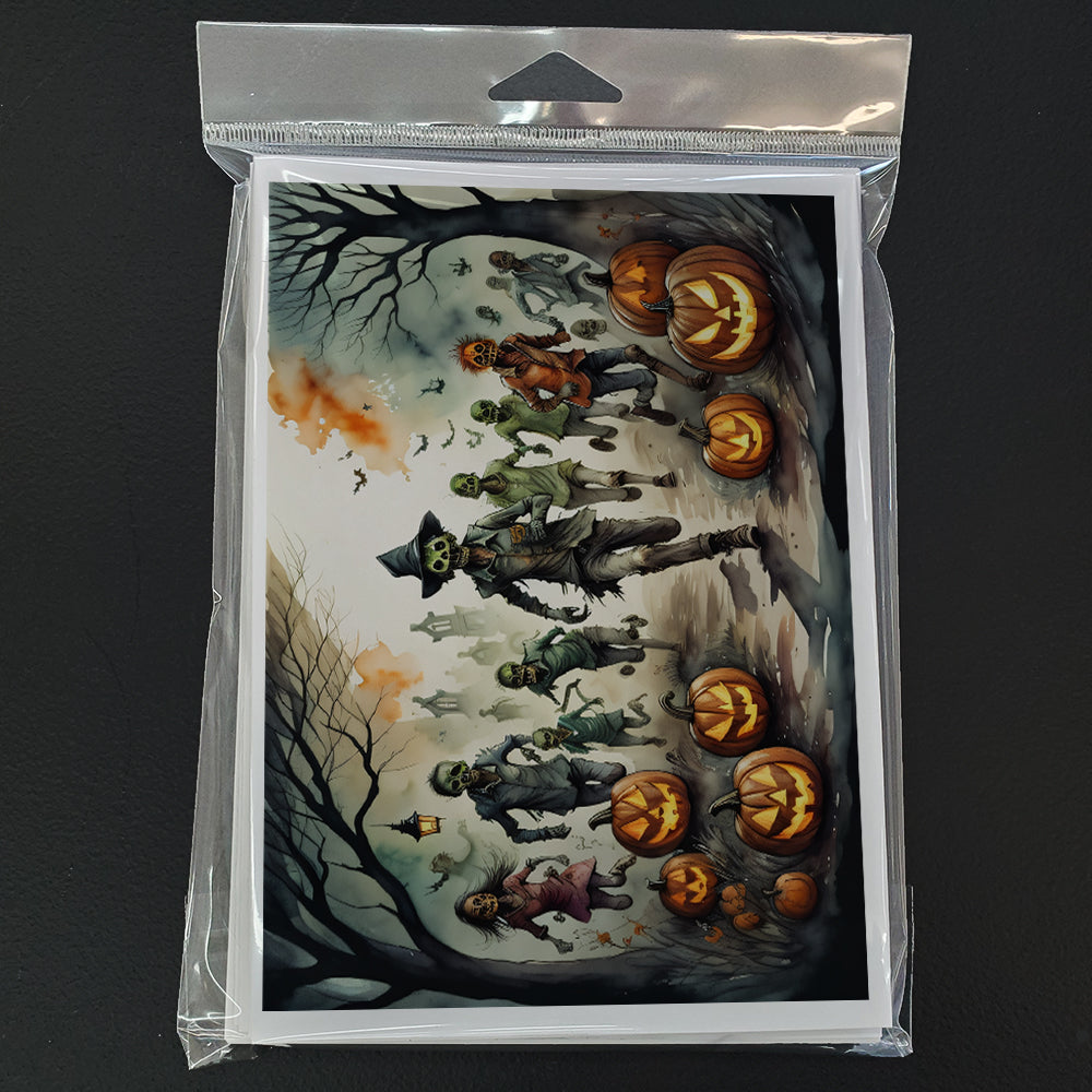 Zombies Spooky Halloween Greeting Cards Pack of 8 Blank Cards with Envelopes Whimsical A7 Size 5x7
