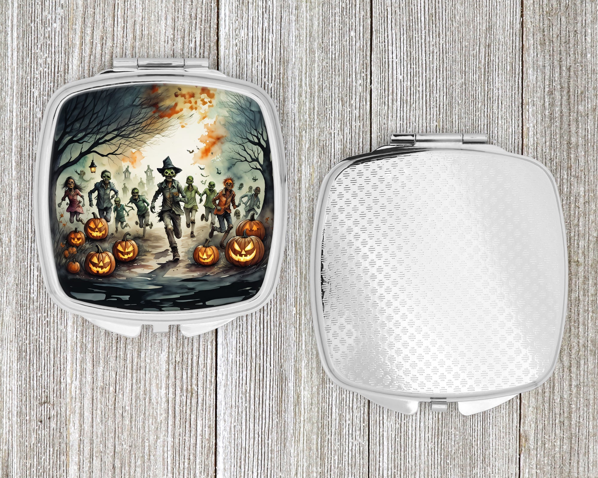 Zombies Spooky Halloween Compact Mirror Decorative Travel Makeup Mirror for Women Girls Gifts Pocket Makeup Mirror Folding Handheld