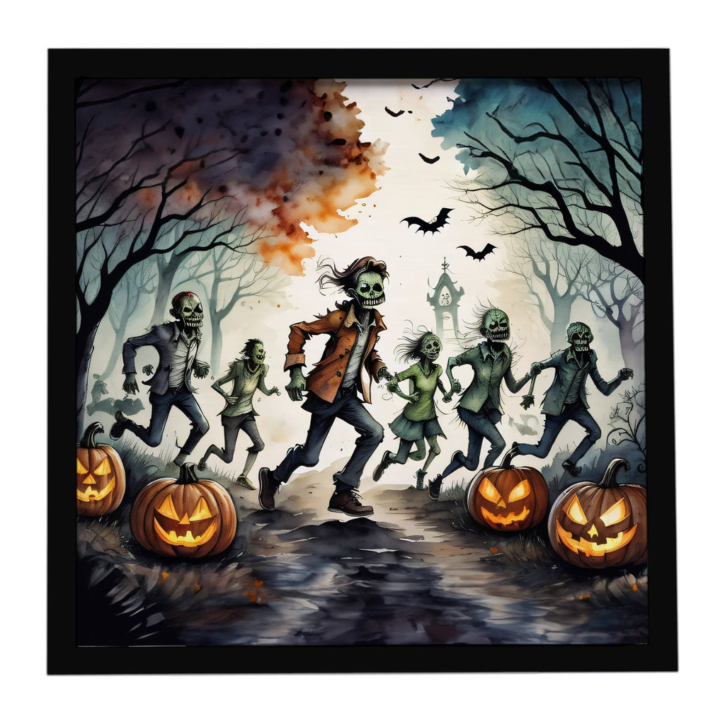 Zombies Spooky Halloween Framed Metal Print Bathroom, Kitchen, Office, Home Decor Wall Art Ready to Hang, Square, 8X8
