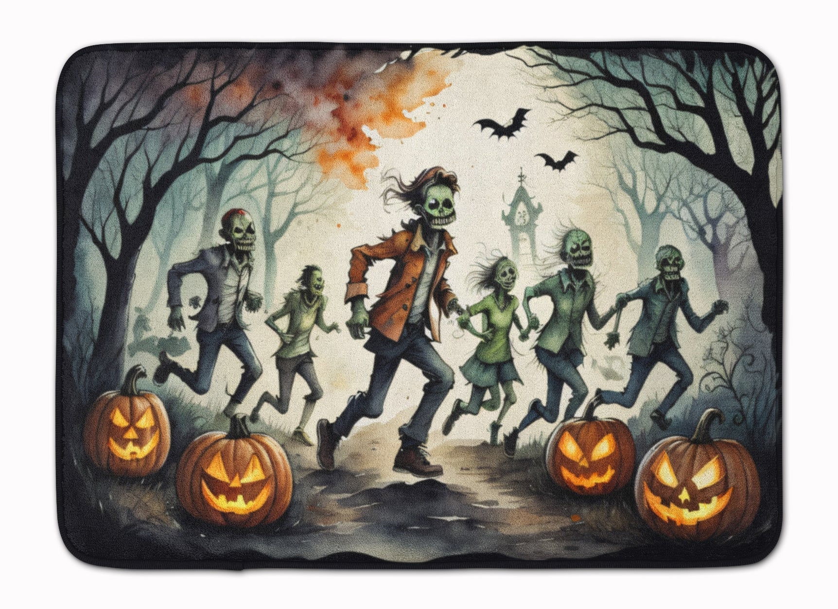 Zombies Spooky Halloween Memory Foam Kitchen Mat Machine Washable Anti-Fatigue Cushion Comfort Bath or Kitchen Rug