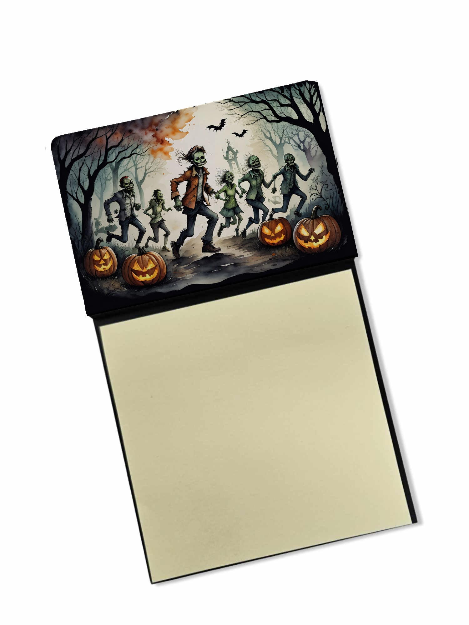 Zombies Spooky Halloween Watercolor Sticky Note Holder Refillable Dispenser Desk Accessory 3x3 Pad Gift