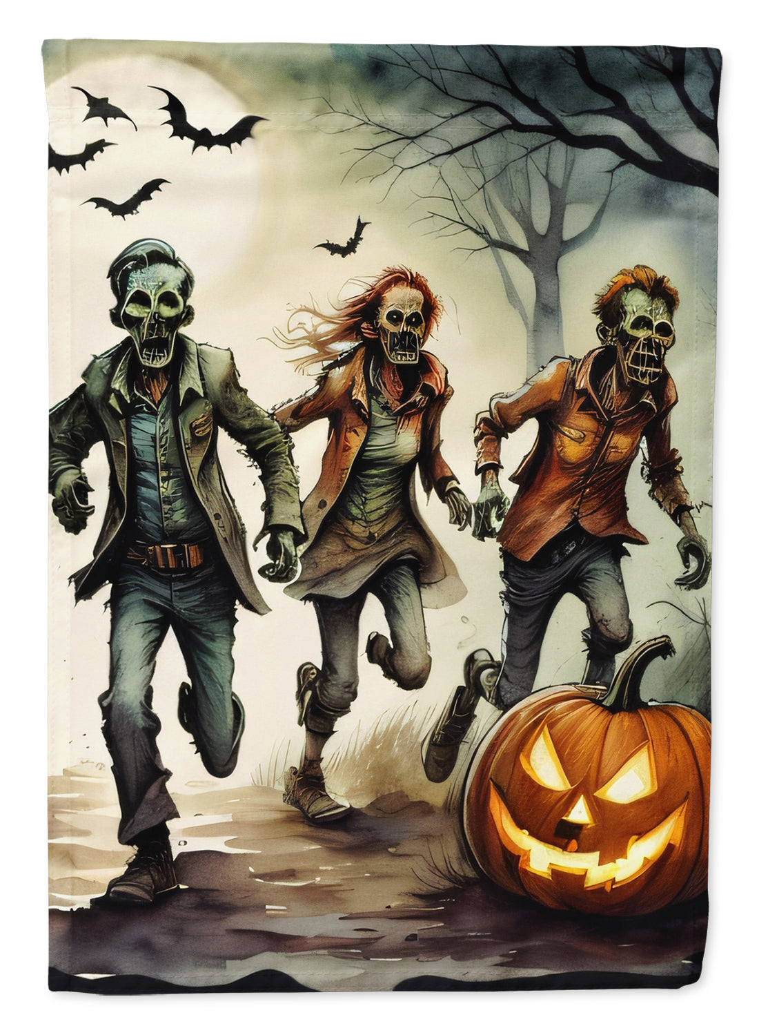 Zombies Spooky Halloween House Flag 28x40 Porch Sleeve Pole Decorative Outside Yard Banner Artwork Wall Hanging, Polyester