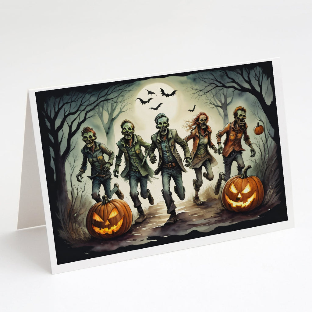 Zombies Spooky Halloween Greeting Cards Pack of 8 Blank Cards with Envelopes Whimsical A7 Size 5x7