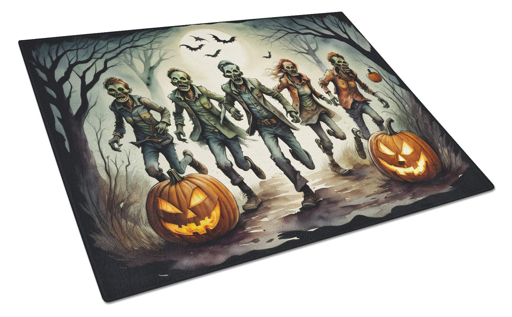 Zombies Spooky Halloween Cutting Board Tempered Glass Kitchen Cutting Surface, Heat Resistant Chopping, Non-Slip Feet, Food Prep & Serving