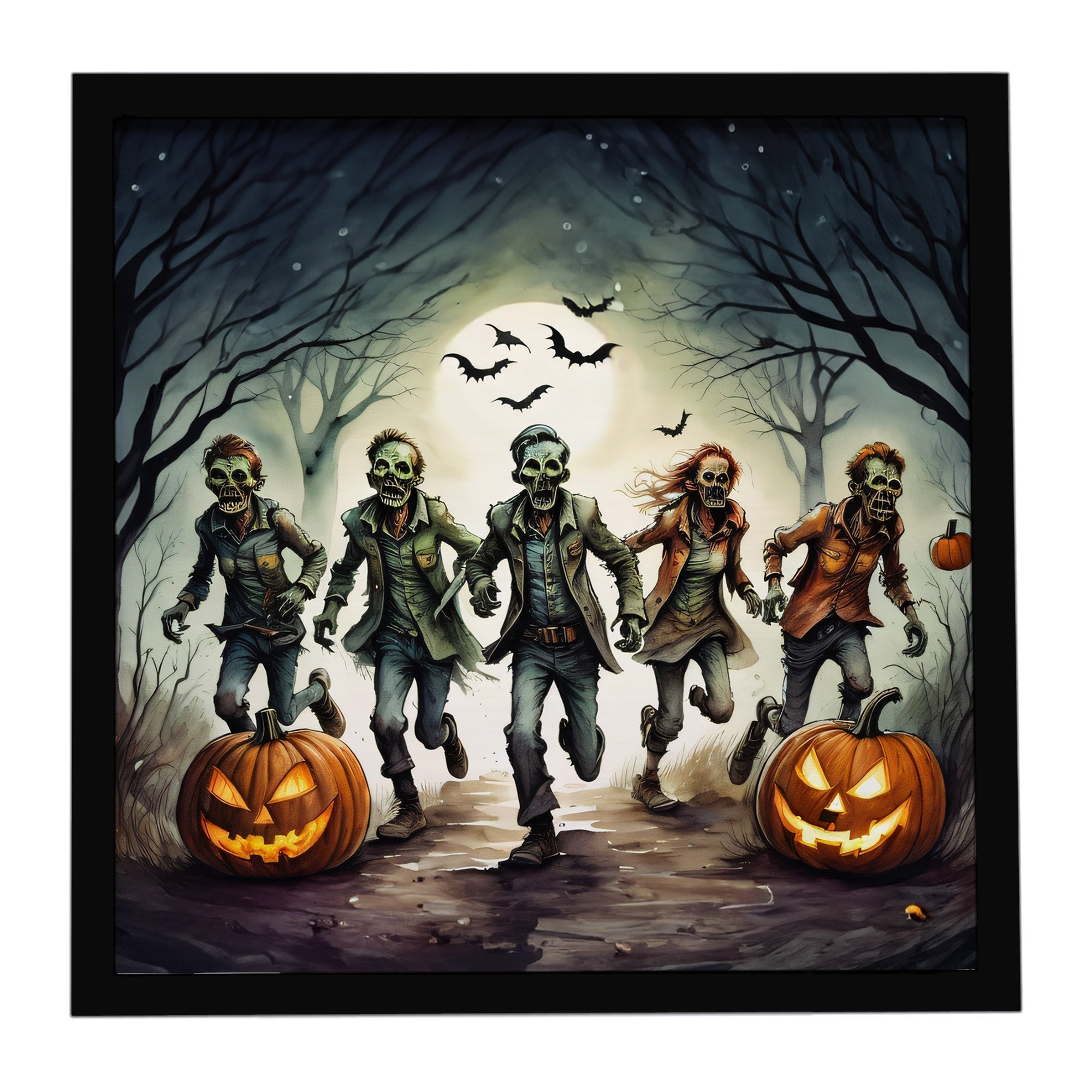 Zombies Spooky Halloween Framed Metal Print Bathroom, Kitchen, Office, Home Decor Wall Art Ready to Hang, Square, 8X8