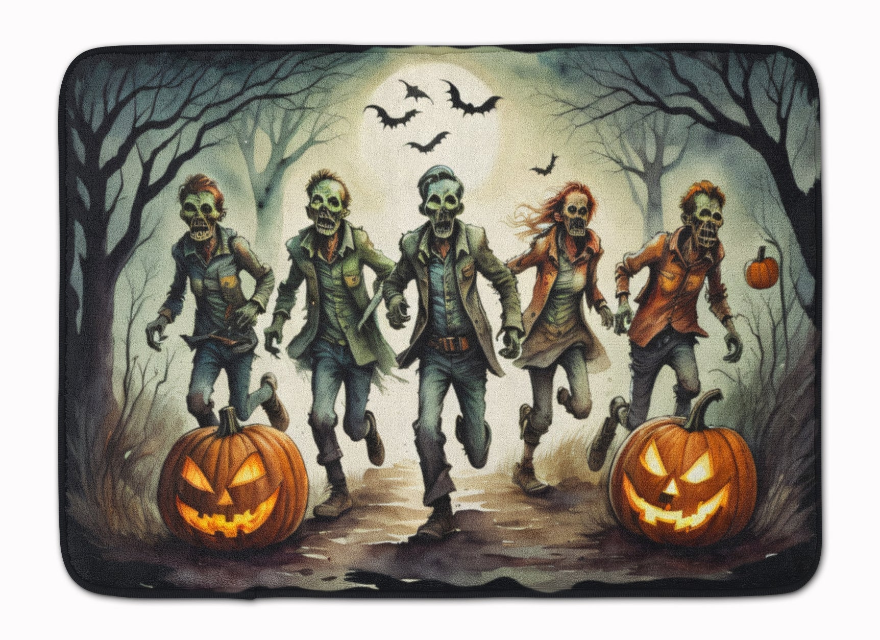 Zombies Spooky Halloween Memory Foam Kitchen Mat Machine Washable Anti-Fatigue Cushion Comfort Bath or Kitchen Rug