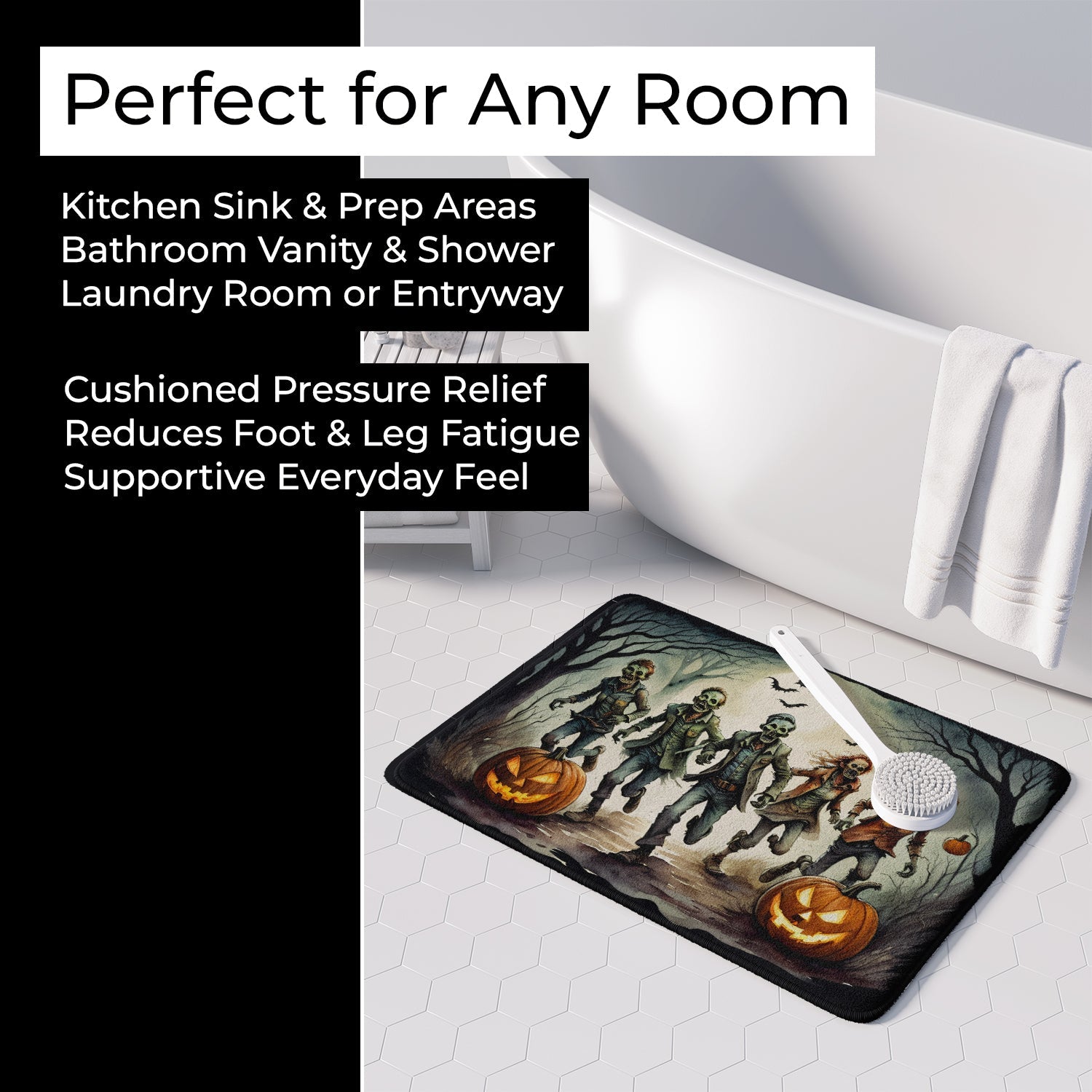 Zombies Spooky Halloween Memory Foam Kitchen Mat Machine Washable Anti-Fatigue Cushion Comfort Bath or Kitchen Rug