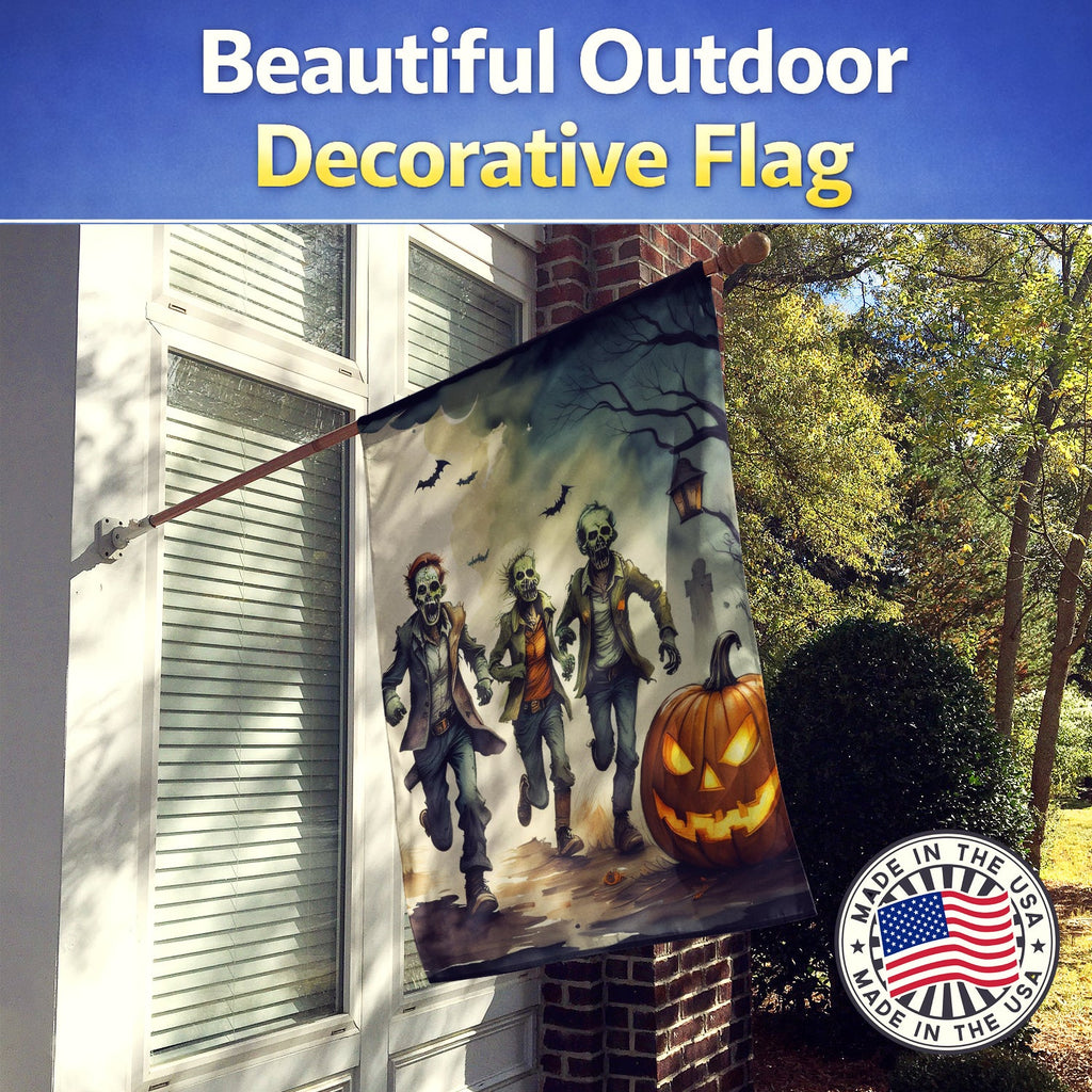 Zombies Spooky Halloween House Flag 28x40 Porch Sleeve Pole Decorative Outside Yard Banner Artwork Wall Hanging, Polyester
