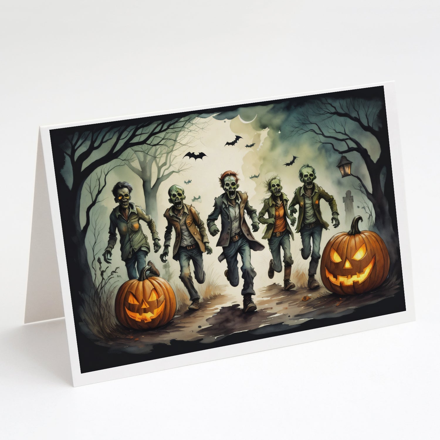 Zombies Spooky Halloween Greeting Cards Pack of 8 Blank Cards with Envelopes Whimsical A7 Size 5x7