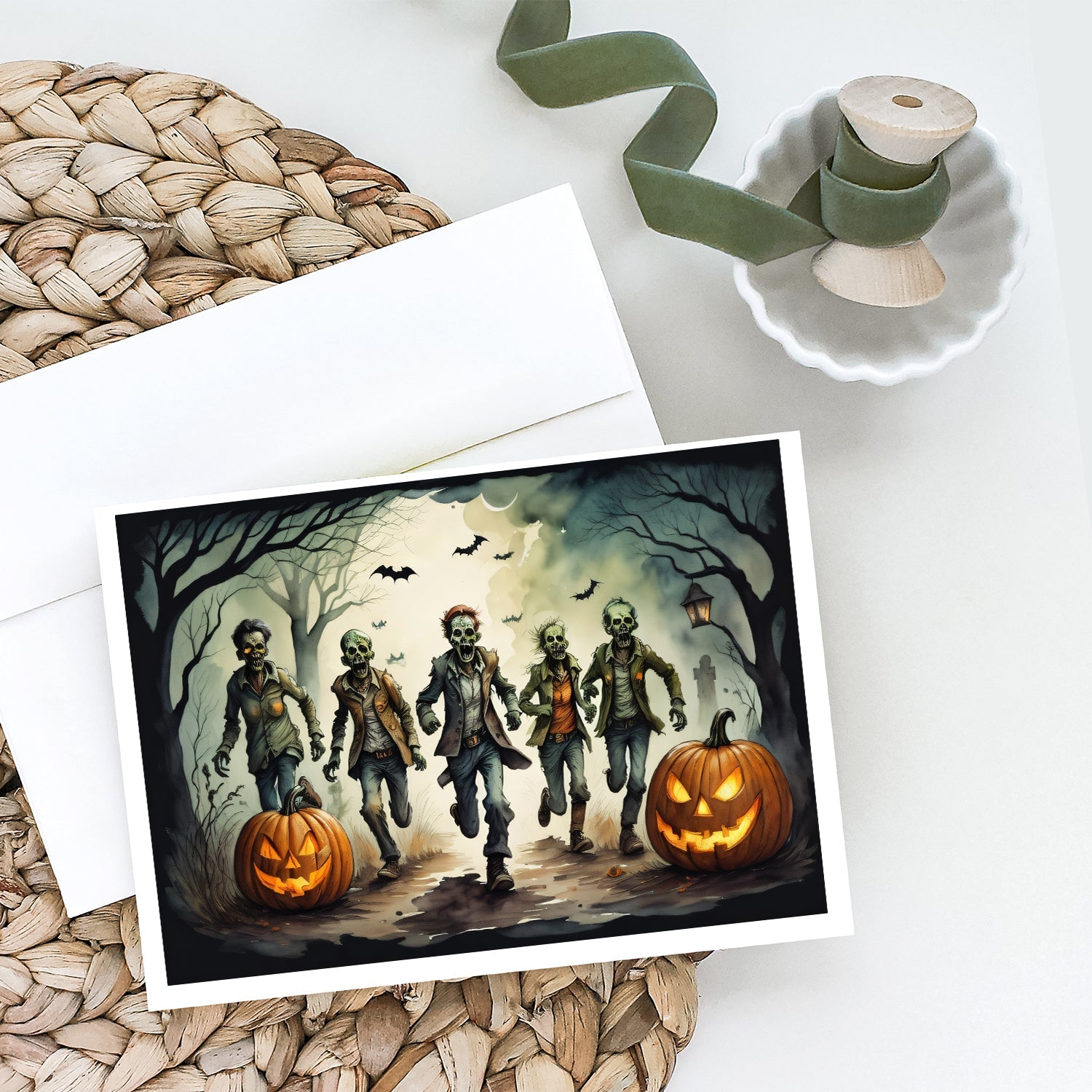 Zombies Spooky Halloween Greeting Cards Pack of 8 Blank Cards with Envelopes Whimsical A7 Size 5x7