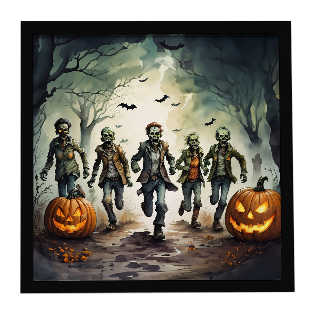 Zombies Spooky Halloween Framed Metal Print Bathroom, Kitchen, Office, Home Decor Wall Art Ready to Hang, Square, 8X8