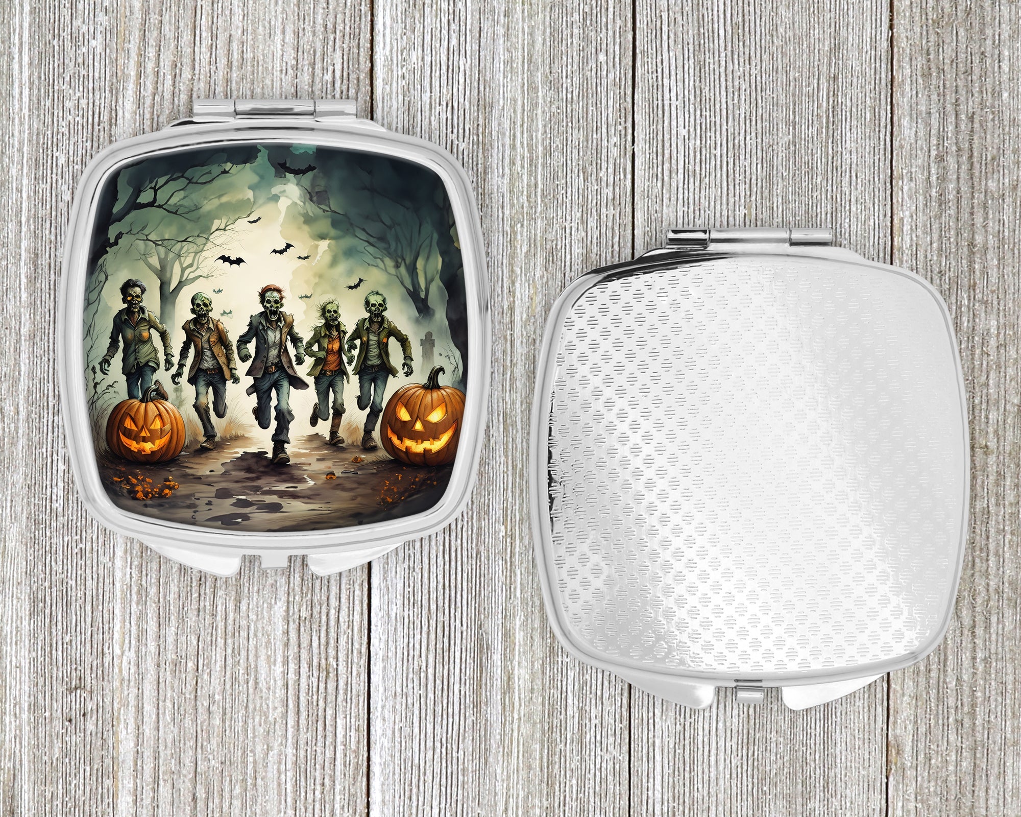 Zombies Spooky Halloween Compact Mirror Decorative Travel Makeup Mirror for Women Girls Gifts Pocket Makeup Mirror Folding Handheld
