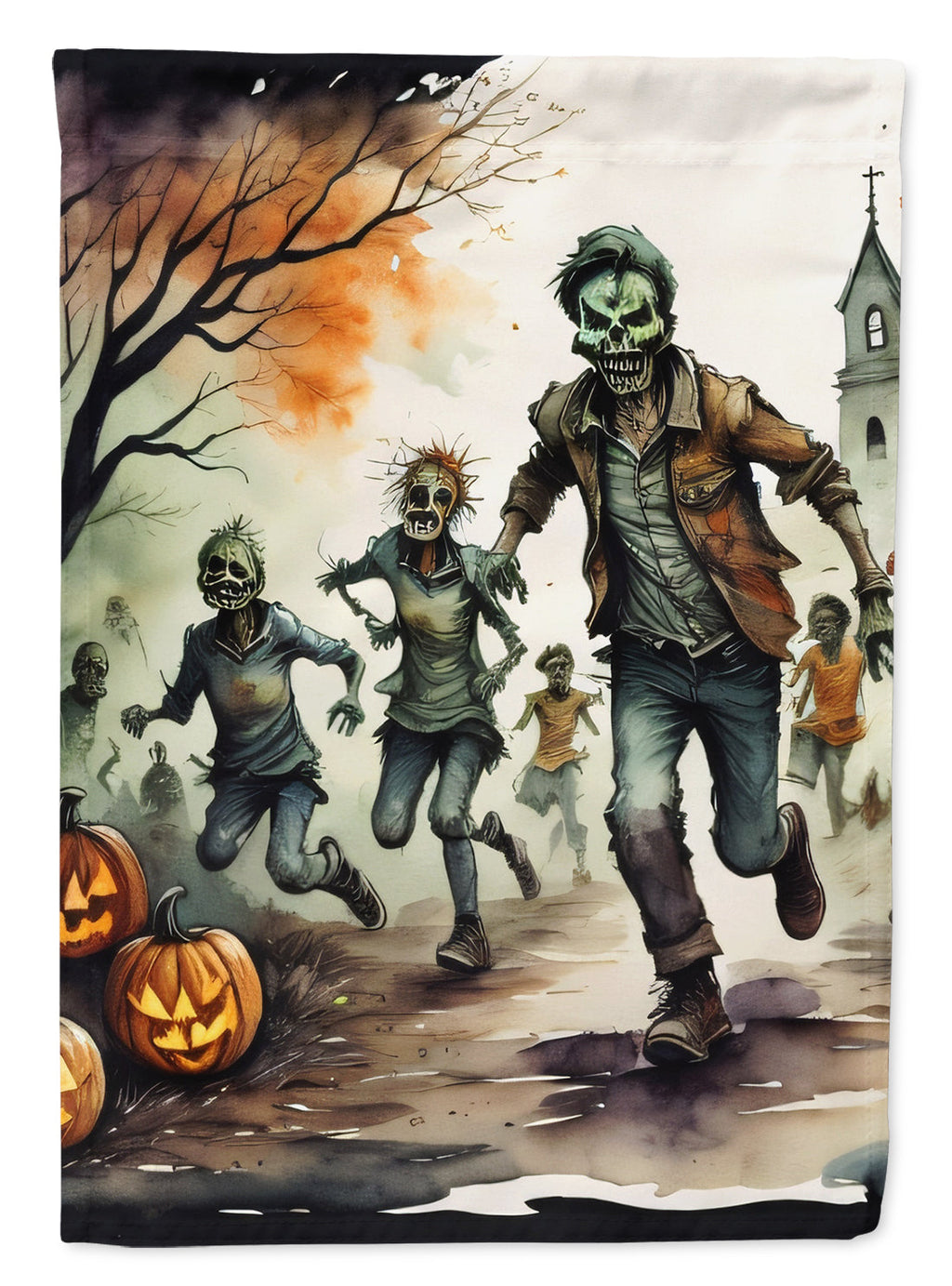 Zombies Spooky Halloween House Flag 28x40 Porch Sleeve Pole Decorative Outside Yard Banner Artwork Wall Hanging, Polyester