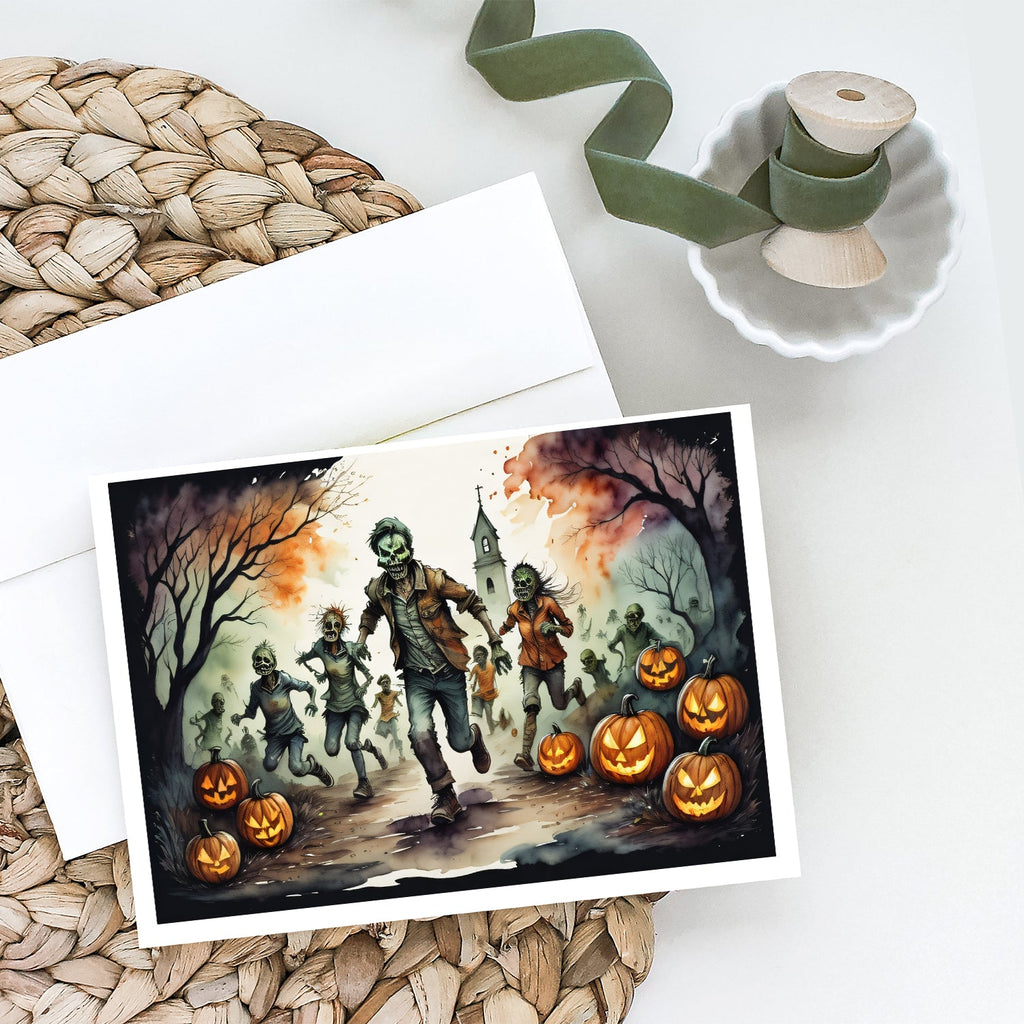 Zombies Spooky Halloween Greeting Cards Pack of 8 Blank Cards with Envelopes Whimsical A7 Size 5x7