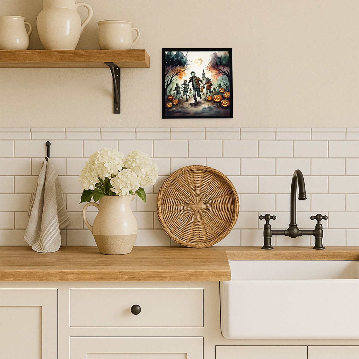 Zombies Spooky Halloween Framed Metal Print Bathroom, Kitchen, Office, Home Decor Wall Art Ready to Hang, Square, 8X8