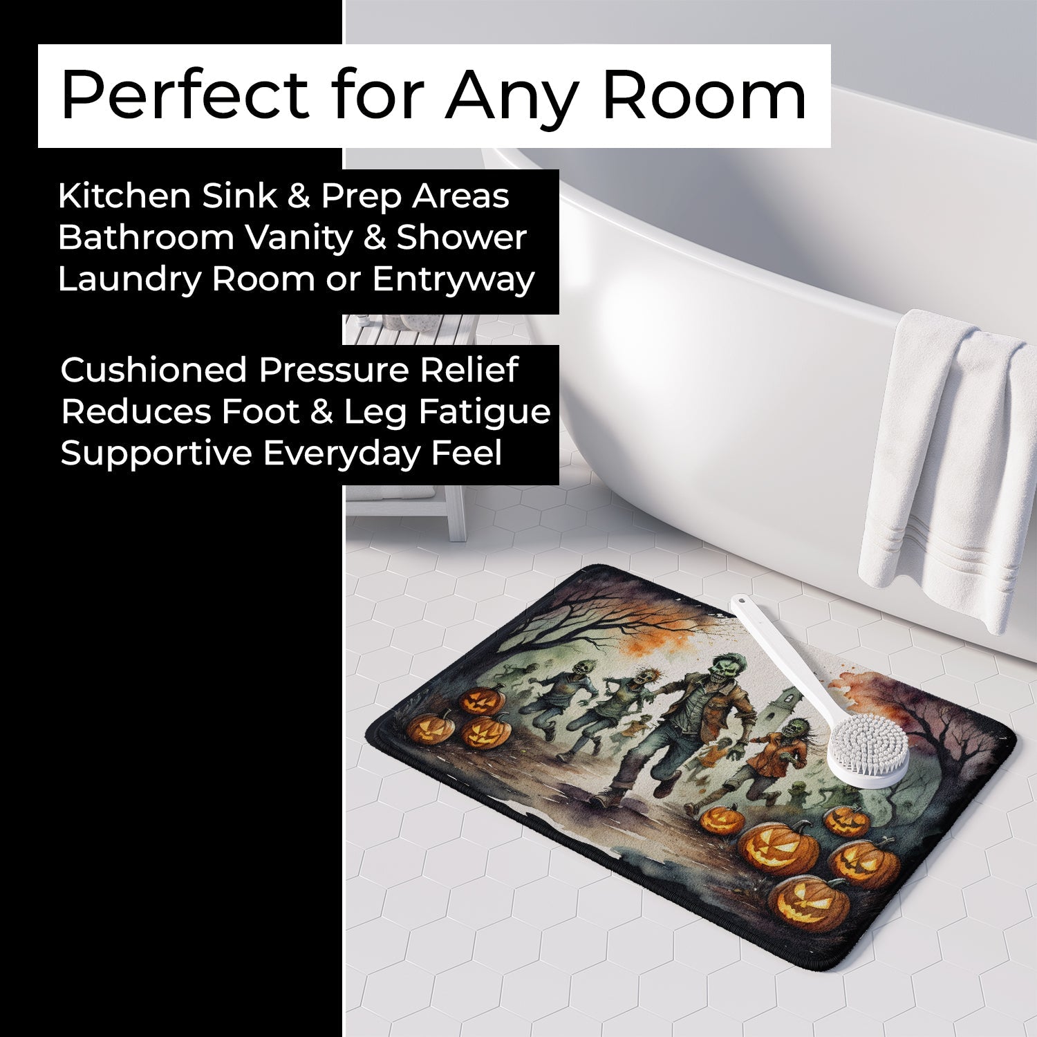 Zombies Spooky Halloween Memory Foam Kitchen Mat Machine Washable Anti-Fatigue Cushion Comfort Bath or Kitchen Rug