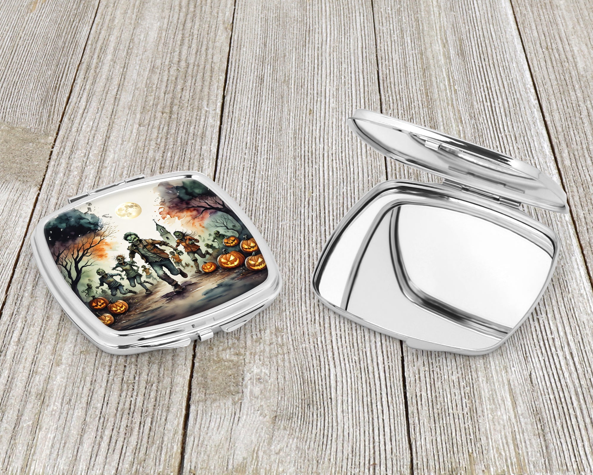 Zombies Spooky Halloween Compact Mirror Decorative Travel Makeup Mirror for Women Girls Gifts Pocket Makeup Mirror Folding Handheld