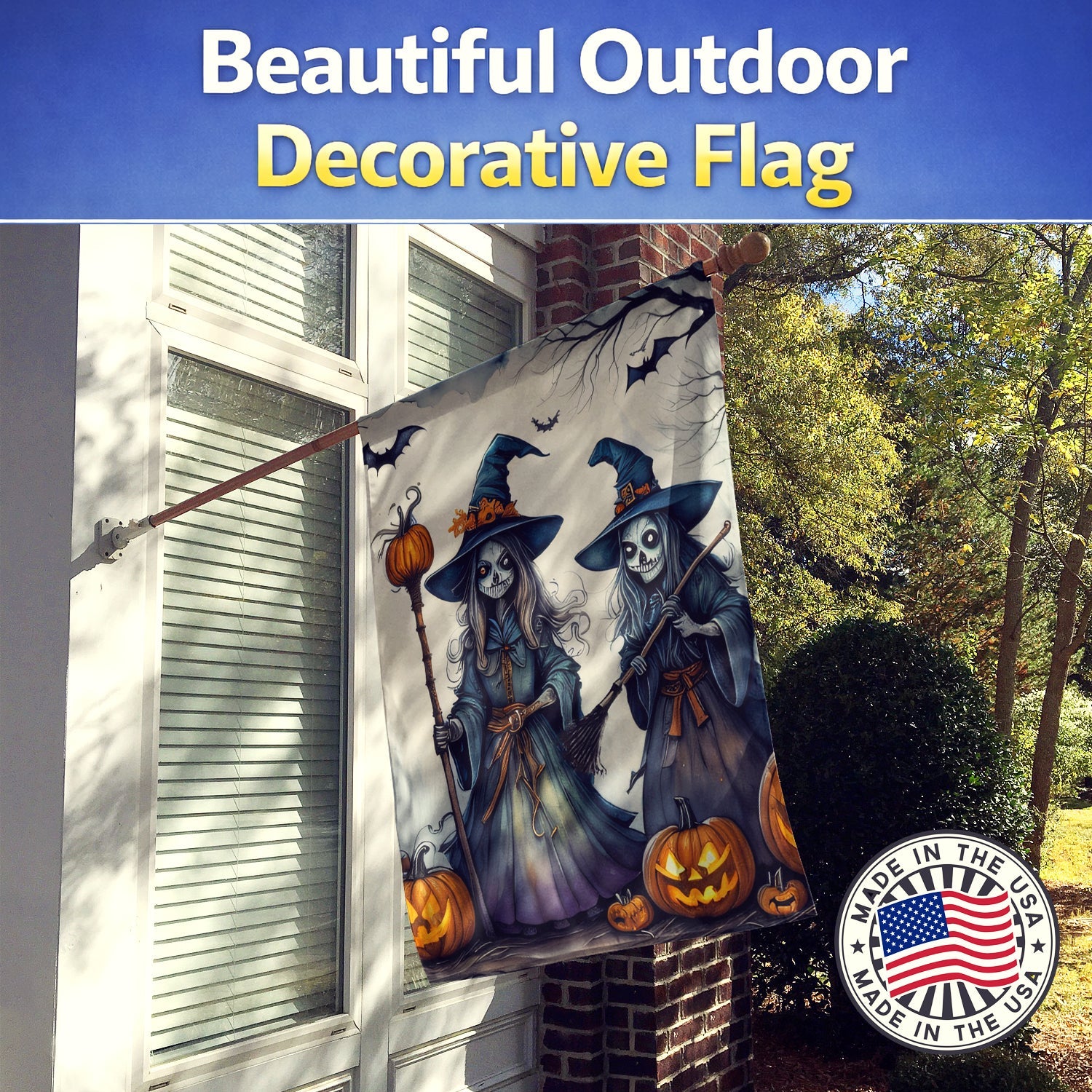 Witches Spooky Halloween House Flag 28x40 Porch Sleeve Pole Decorative Outside Yard Banner Artwork Wall Hanging, Polyester