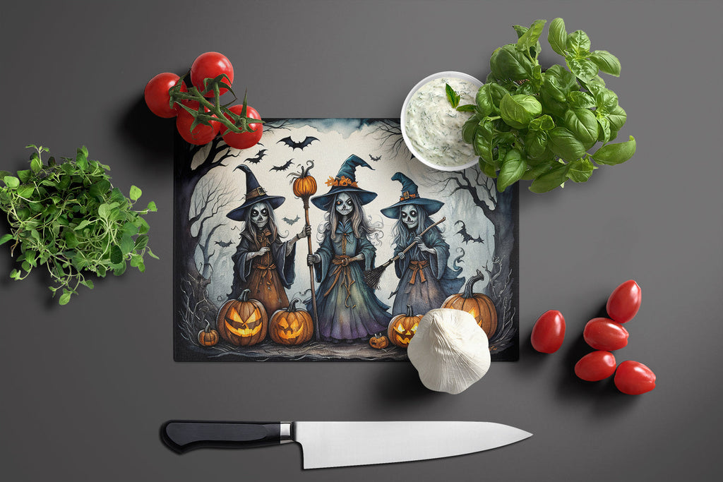 Witches Spooky Halloween Cutting Board Tempered Glass Kitchen Cutting Surface, Heat Resistant Chopping, Non-Slip Feet, Food Prep & Serving