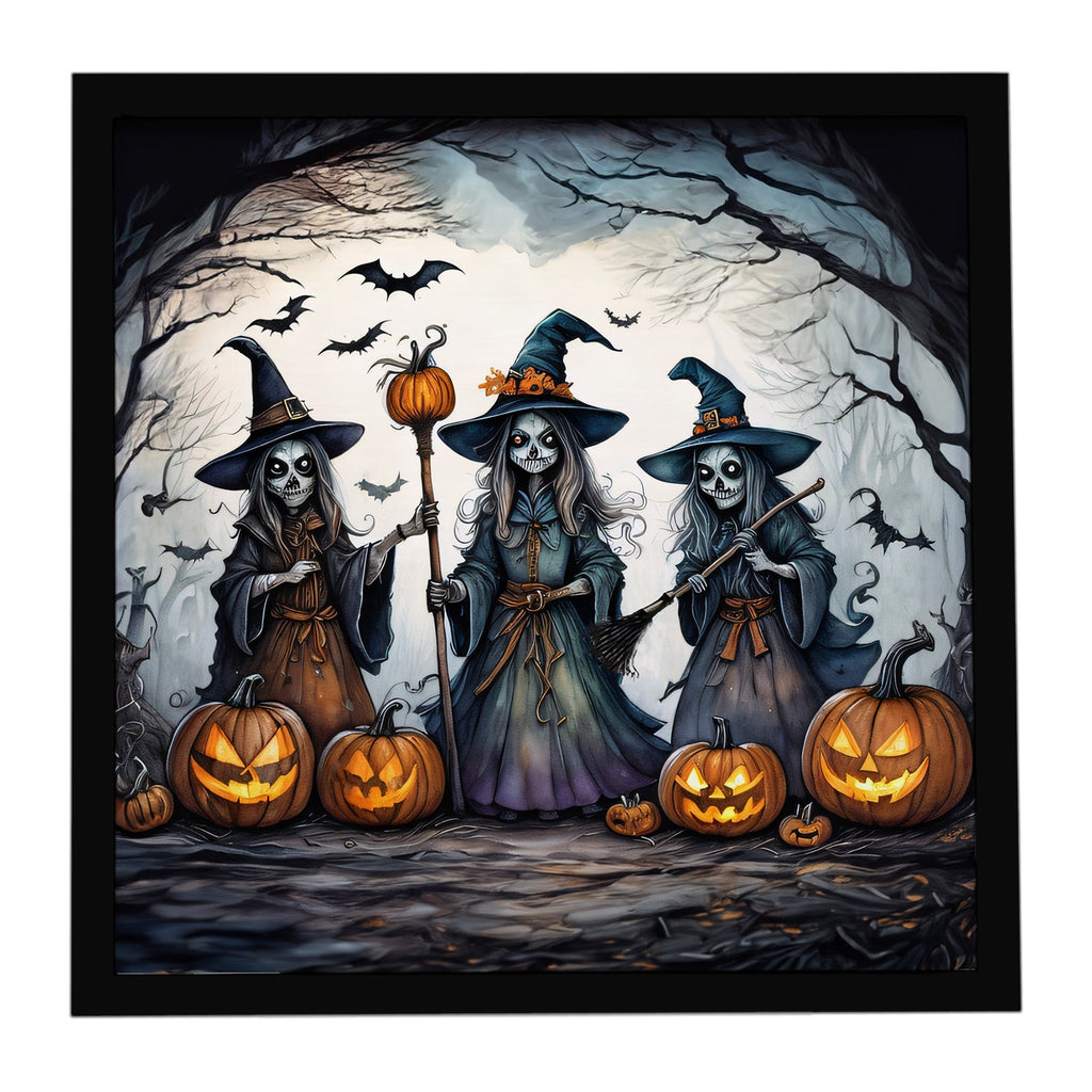 Witches Spooky Halloween Framed Metal Print Bathroom, Kitchen, Office, Home Decor Wall Art Ready to Hang, Square, 8X8