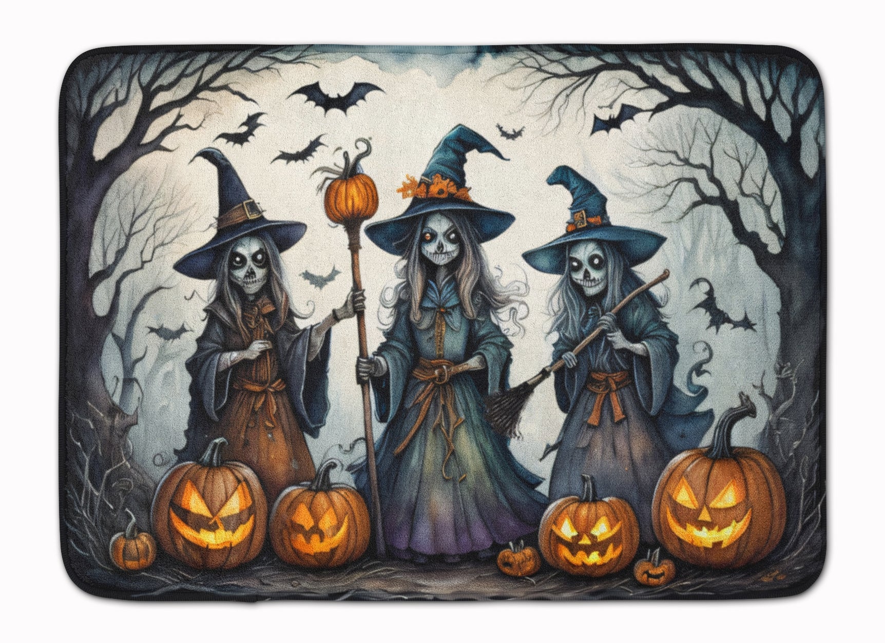 Witches Spooky Halloween Memory Foam Kitchen Mat Machine Washable Anti-Fatigue Cushion Comfort Bath or Kitchen Rug