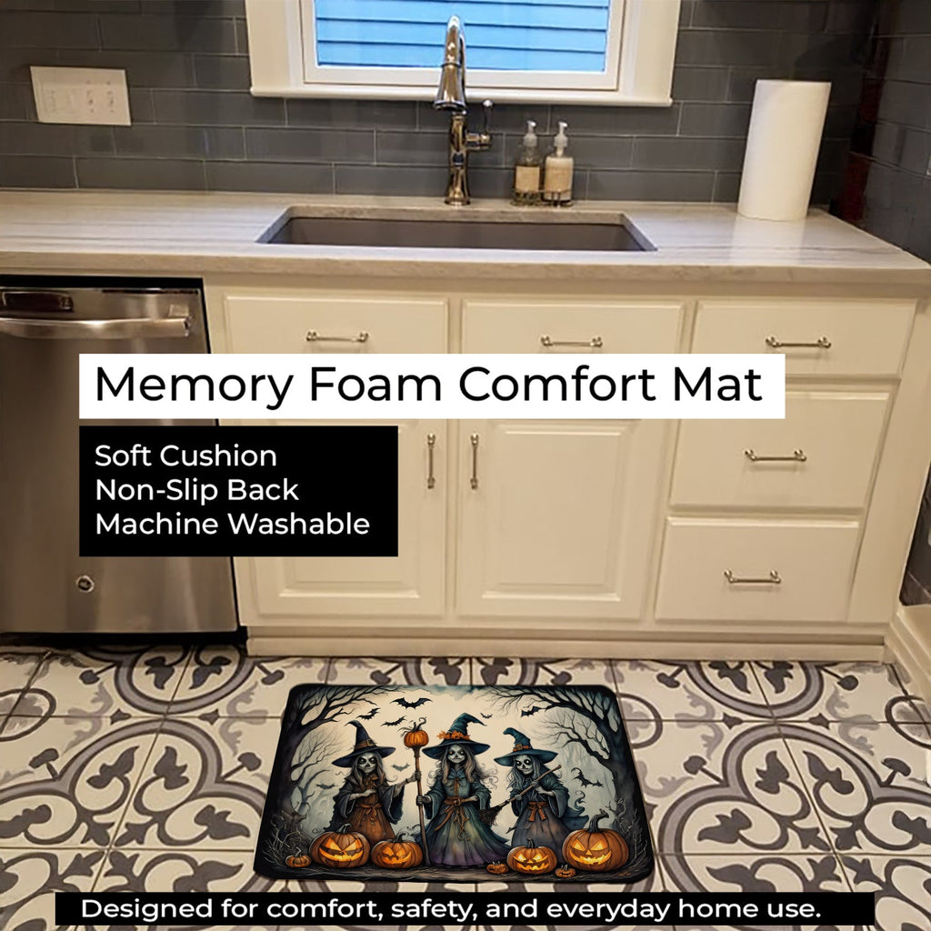 Witches Spooky Halloween Memory Foam Kitchen Mat Machine Washable Anti-Fatigue Cushion Comfort Bath or Kitchen Rug