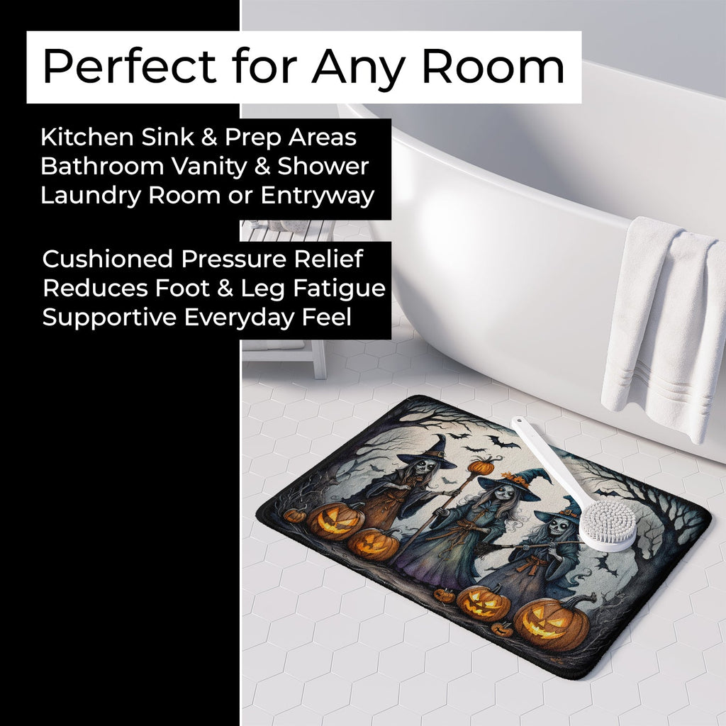 Witches Spooky Halloween Memory Foam Kitchen Mat Machine Washable Anti-Fatigue Cushion Comfort Bath or Kitchen Rug