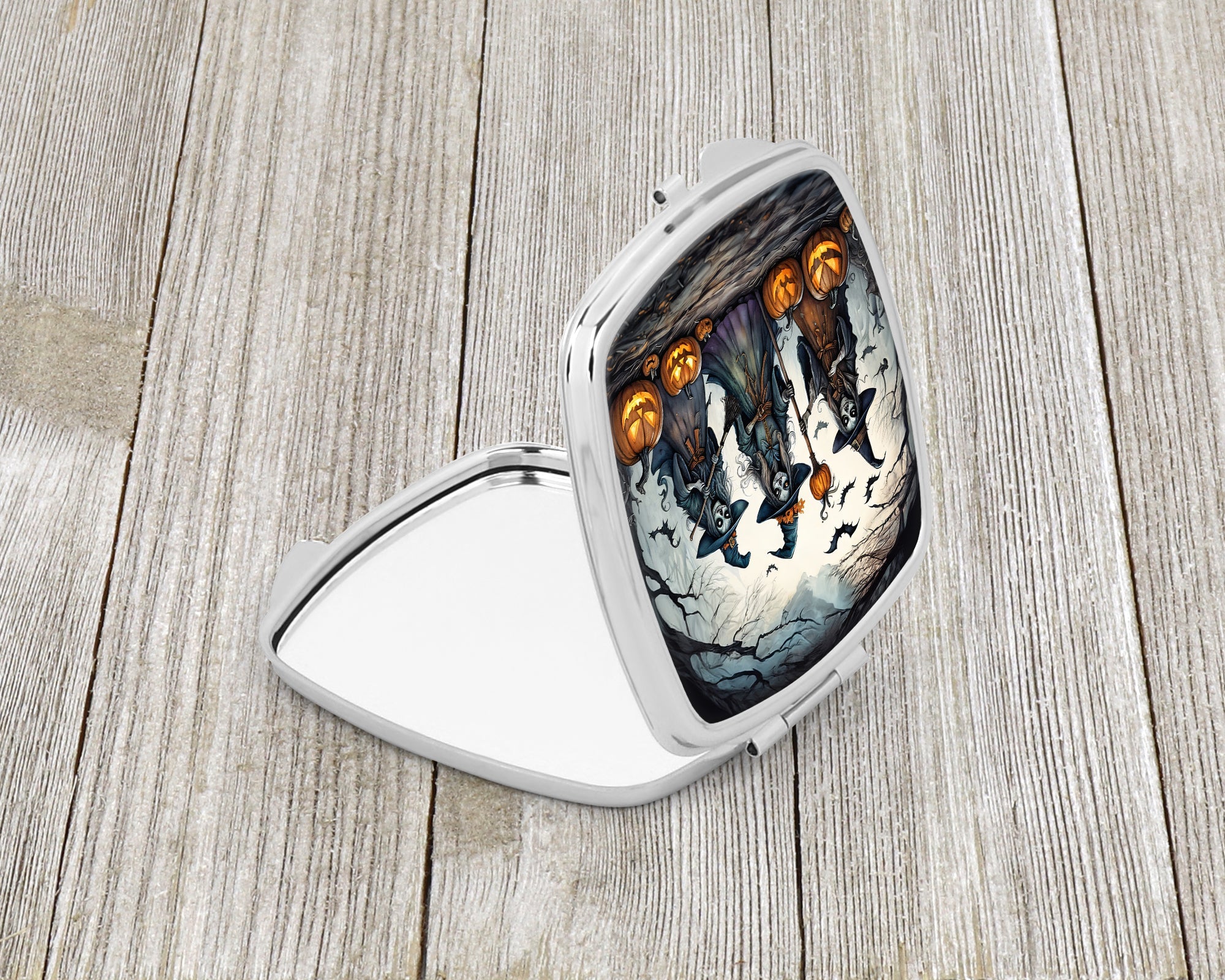 Witches Spooky Halloween Compact Mirror Decorative Travel Makeup Mirror for Women Girls Gifts Pocket Makeup Mirror Folding Handheld